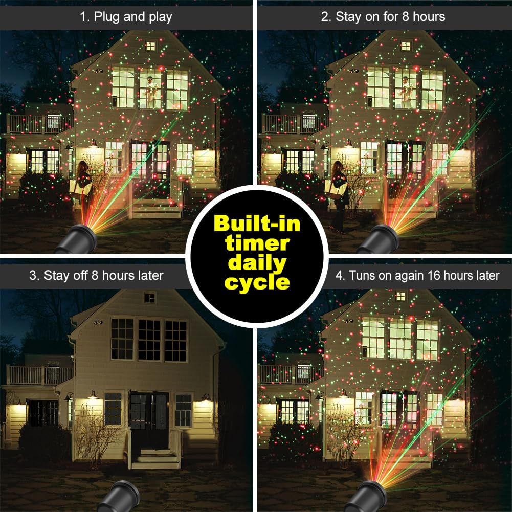 Christmas Laser Light Projector Red And Green Star Laser Lights Show With Timer For Outdoor Decorations Waterproof Landscape Lig