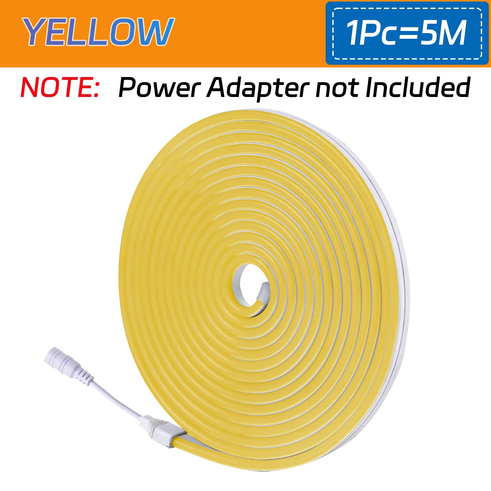 Owofydr Neon Light Strip 16.4Ft/5M- Bright  Non-Glaring & Waterproof Neon Rope Lights For Indoor & Outdoor Decor ?No Power Adapter? Yellow Neon Led Strip Lights
