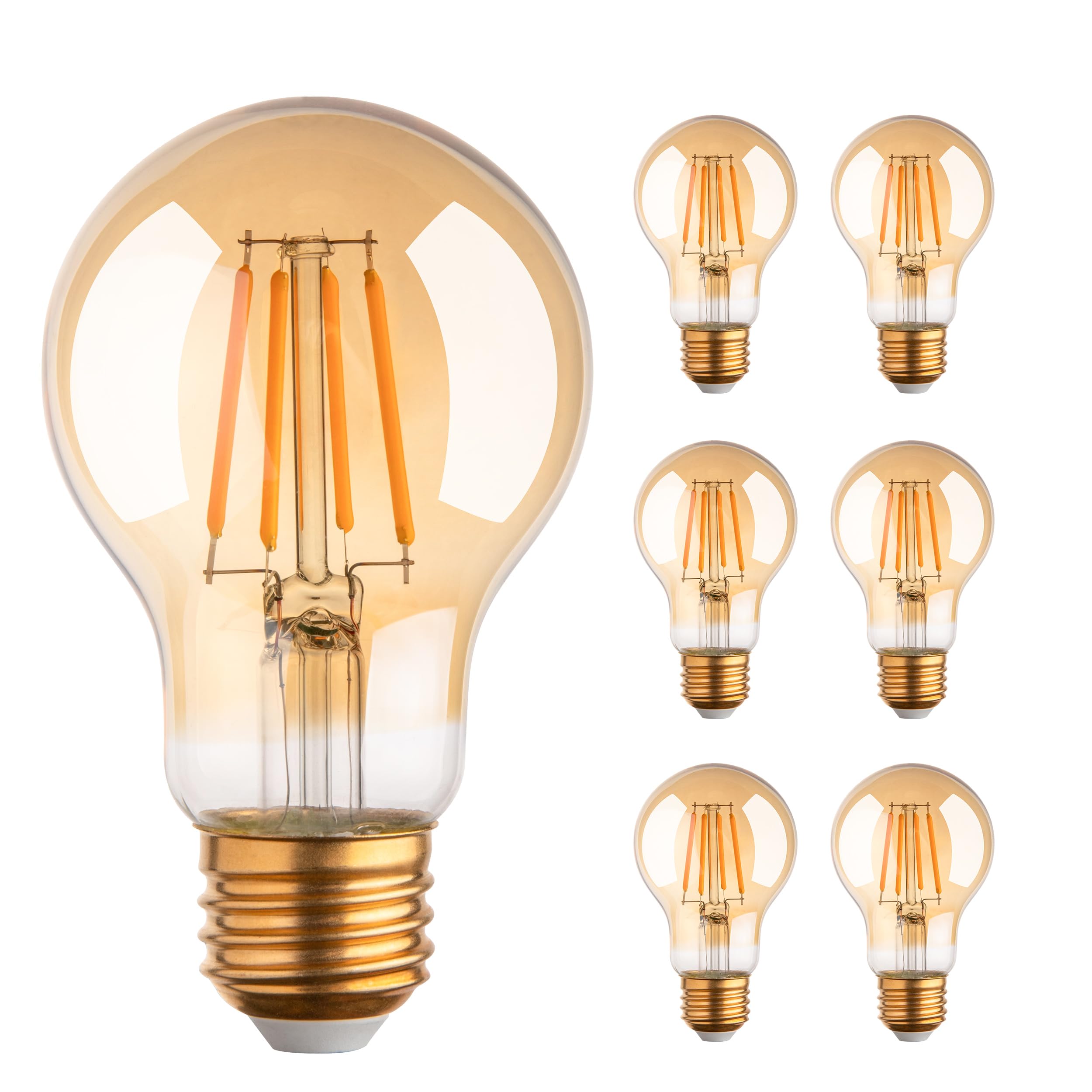 runquiz 2700K Warm Light Edison Bulbs  Vintage Warm Yellow A19 Edison Bulb  Dimmable Amber Led Soft Light Bulbs  Old Style Retro Filament Bulb  6 Watt  6 Pack  E26 Base