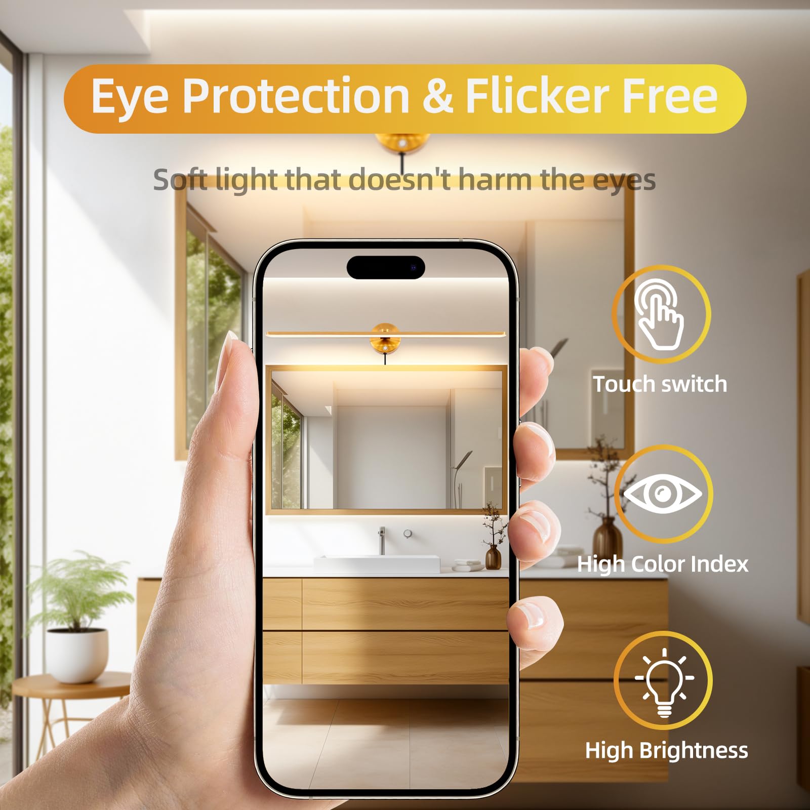MantoLite 32'' Dimmable LED Picture Light, Aluminum Modern Bathroom Fixture, 3000K Warm White, Hardwired/Plug-In, Yellow Variant