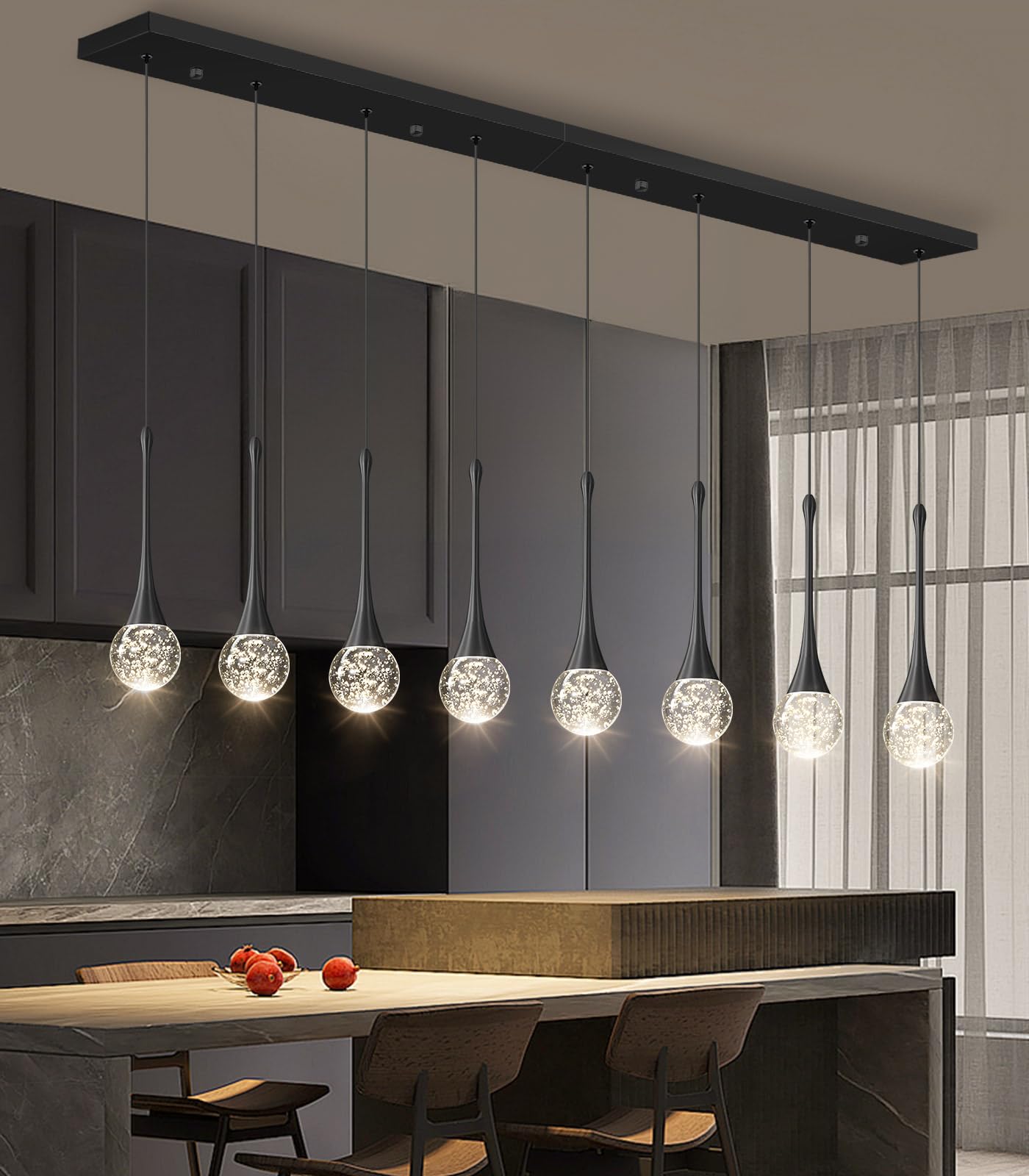 8 Light Modern Glam Crystal Rectangular Chandelier For High Ceiling Led Dimmable Ceiling Pendant Light Kitchen Island Staircase Foyer Enterway Living Room Chandelier Lighting Antique Black