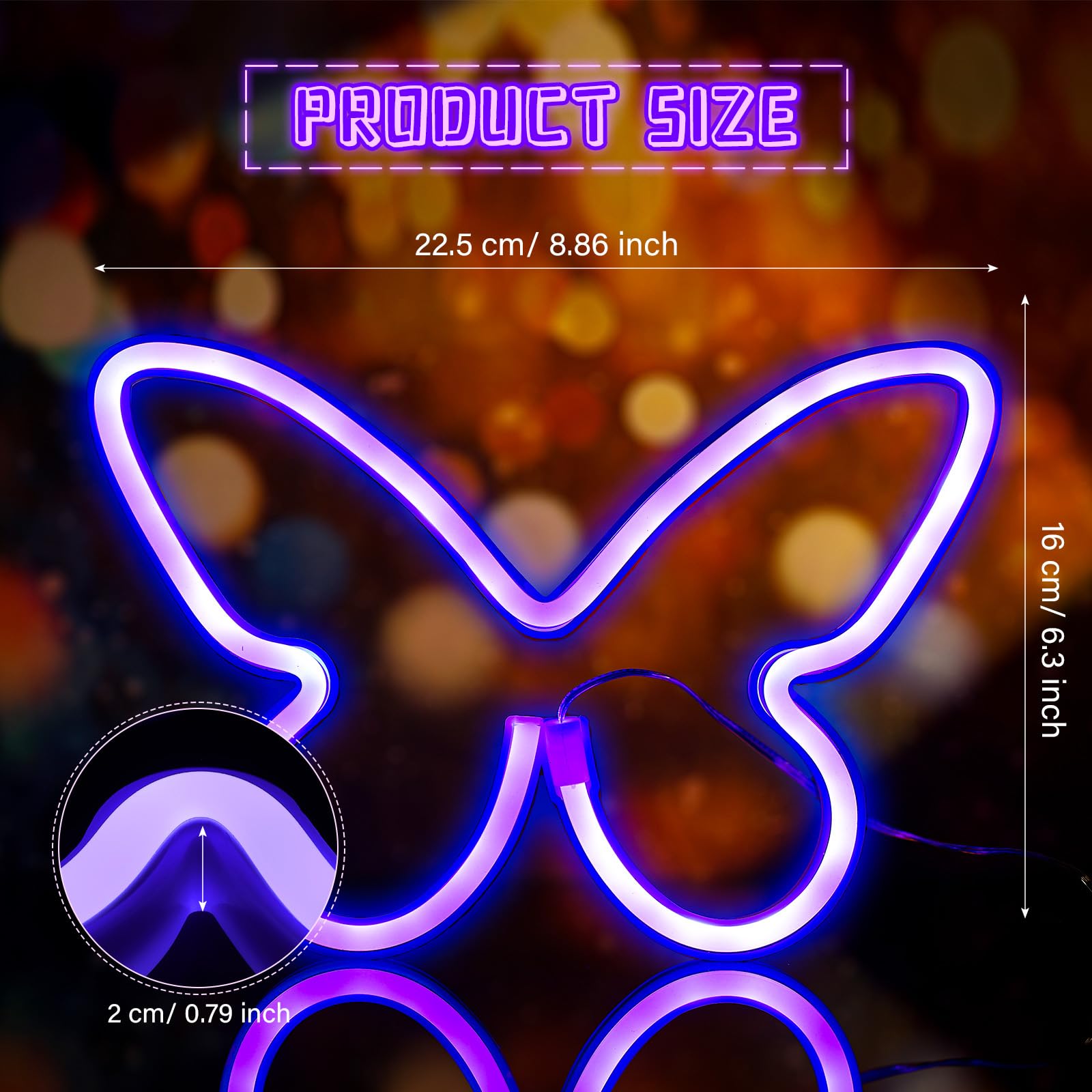 Riakrum LED Butterfly Neon Sign Light, USB & Battery Operated Wall Decor, Purple, Model SW-Riakrum-2641, 2 Pcs for Home & Party