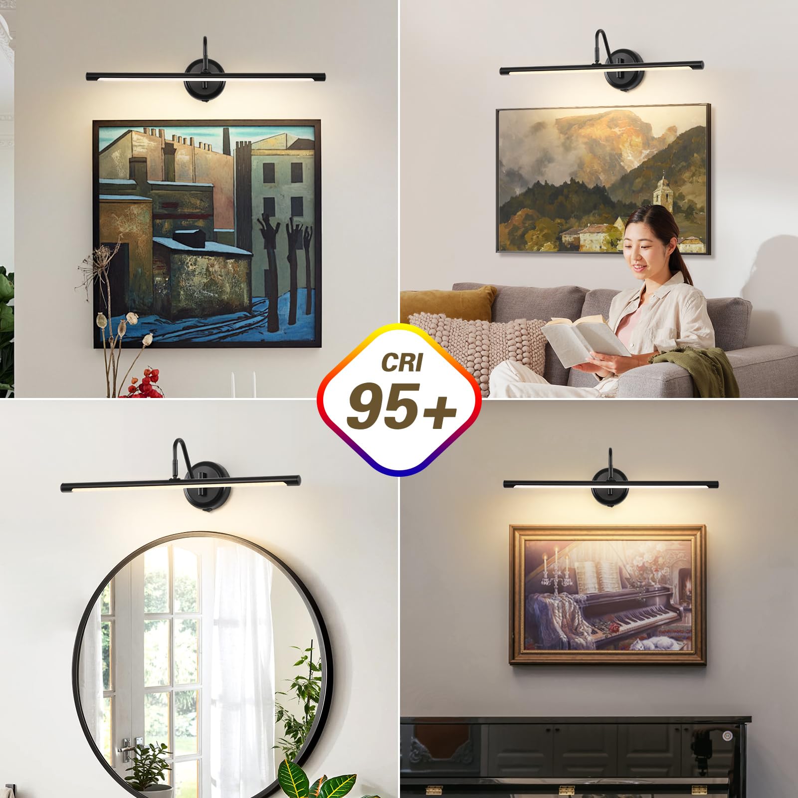 JOOSENLUX Battery Operated Picture Light 24.4in Wireless Dimmable Wall Light Black Metal Model 7940