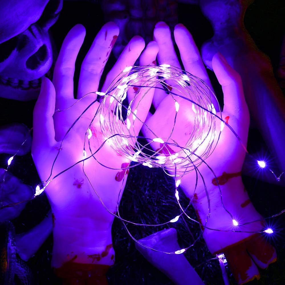 Joomer Purple Halloween String Lights, 50 LED, 16.4Ft, 2 Modes, Battery Operated Fairy Lights for Halloween Decorations