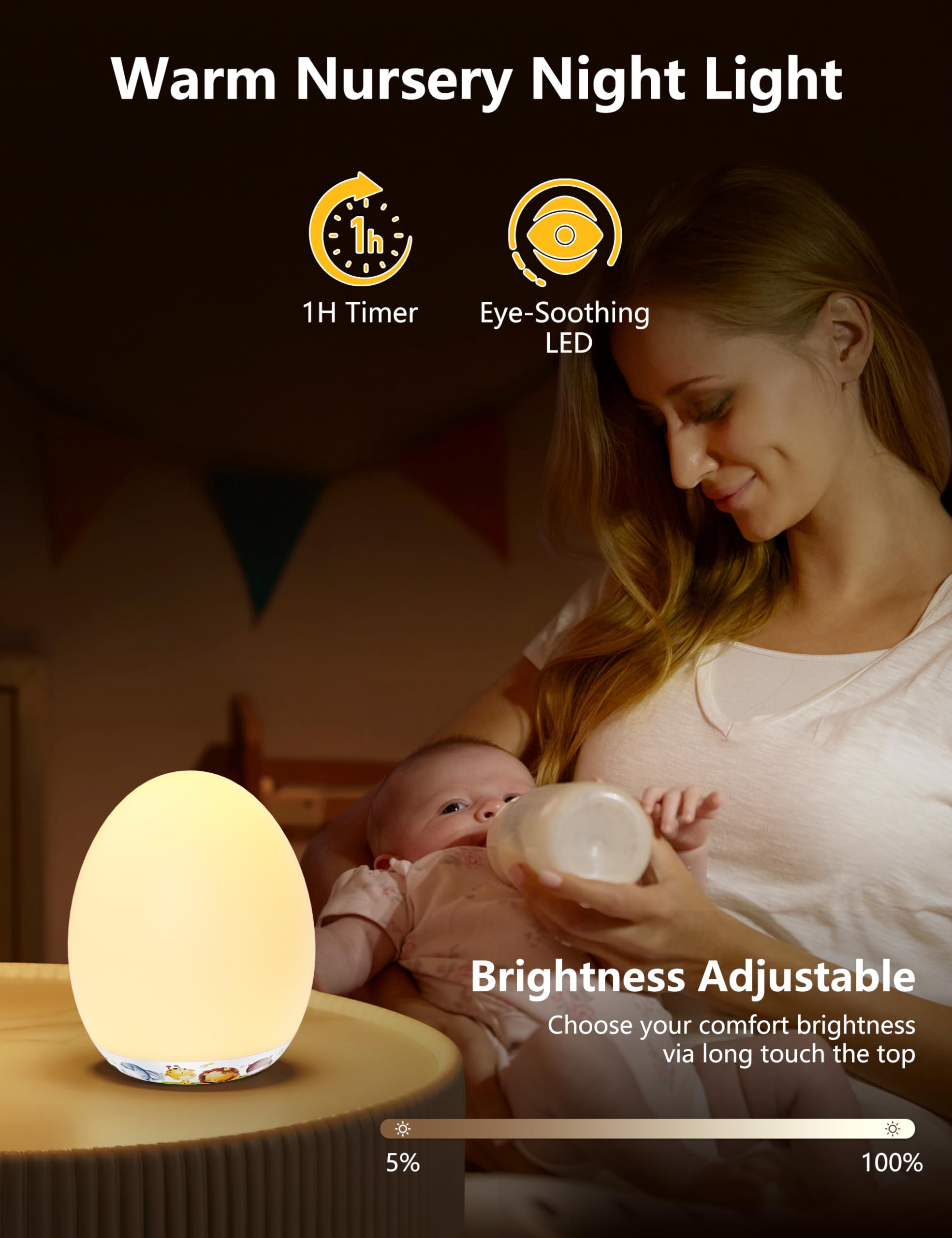 Mediacous Night Light For Kids, Baby Night Light For Nursery With 7 Colors & Stepless Dimming, Rechargeable Toddler Kids Night Light, Portable Led Touch Night Lamp For Kids Bedroom, Cartoon Design