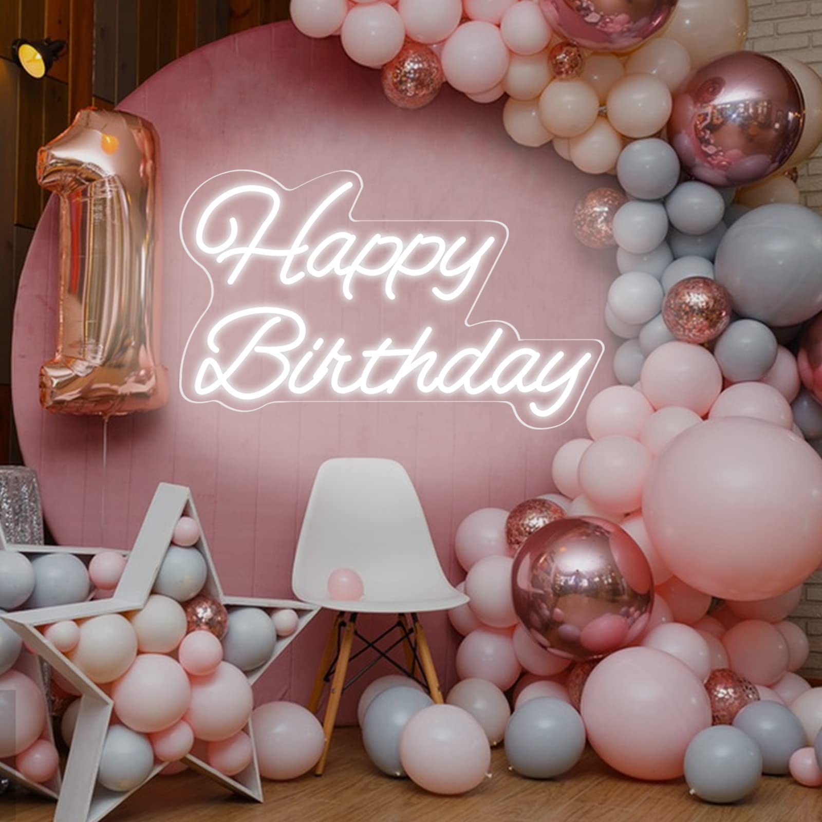 Neonawall Happy Birthday Neon Sign - 16 Inch White Led Light With Dimmable Switch For Party Decoration And Gifts