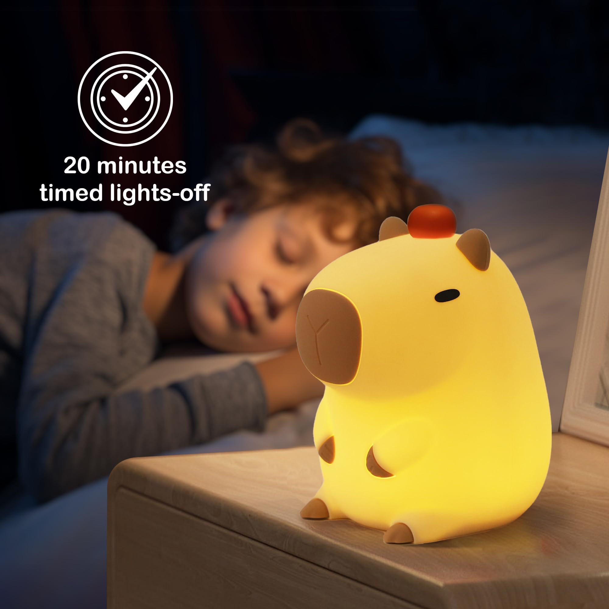 Ammonite Ammonite Capybara Night Light - Soft Silicone LED Lamp for Kids, Orange, Model FSGY, Nursery Decor, Xmas/Birthday Gift