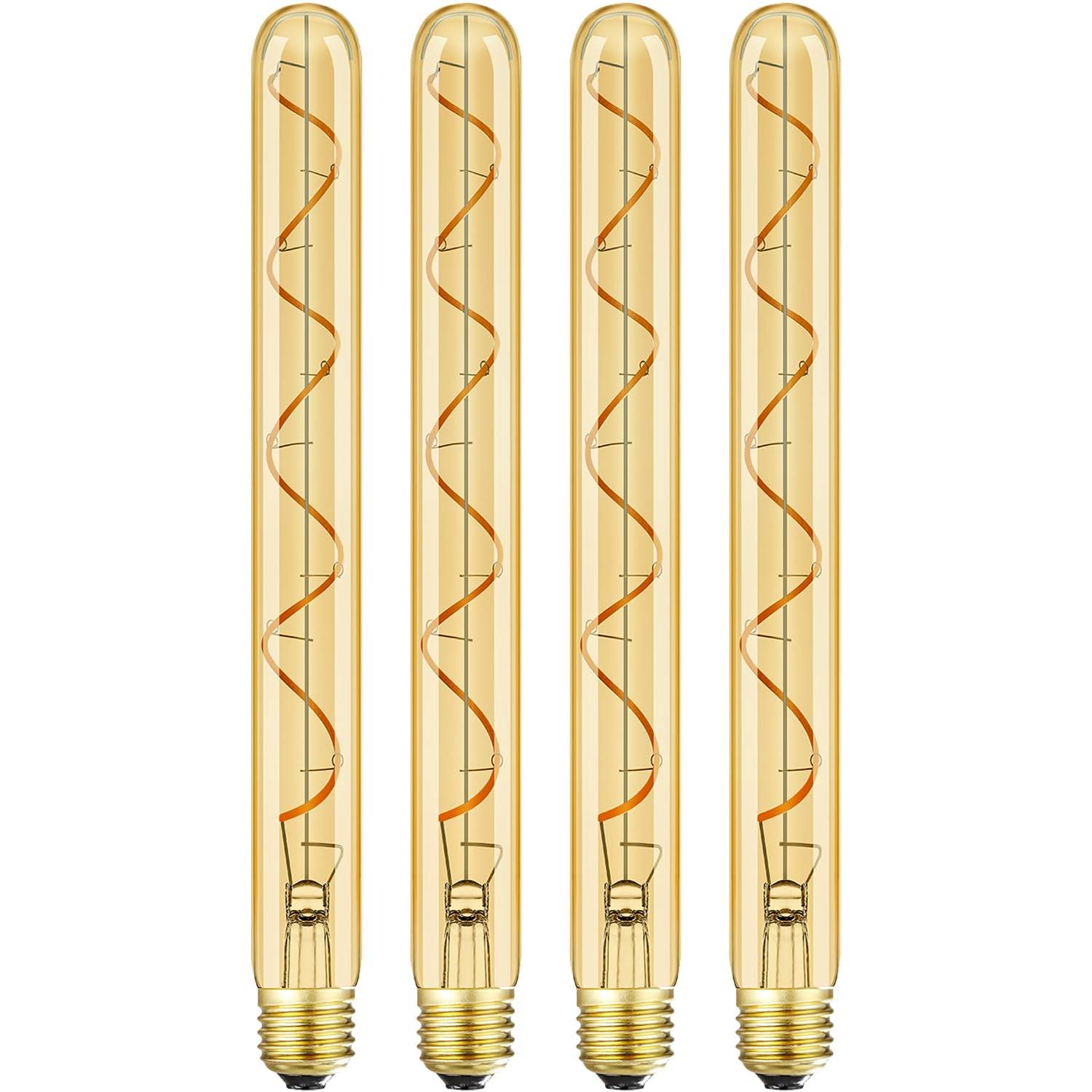 Leools Vintage Led Spiral Filament Bulb T10,11.8Inch Long Tubular Dimmable Edison Light Bulbs,E26 Medium Base,Amber Glass,Warm W