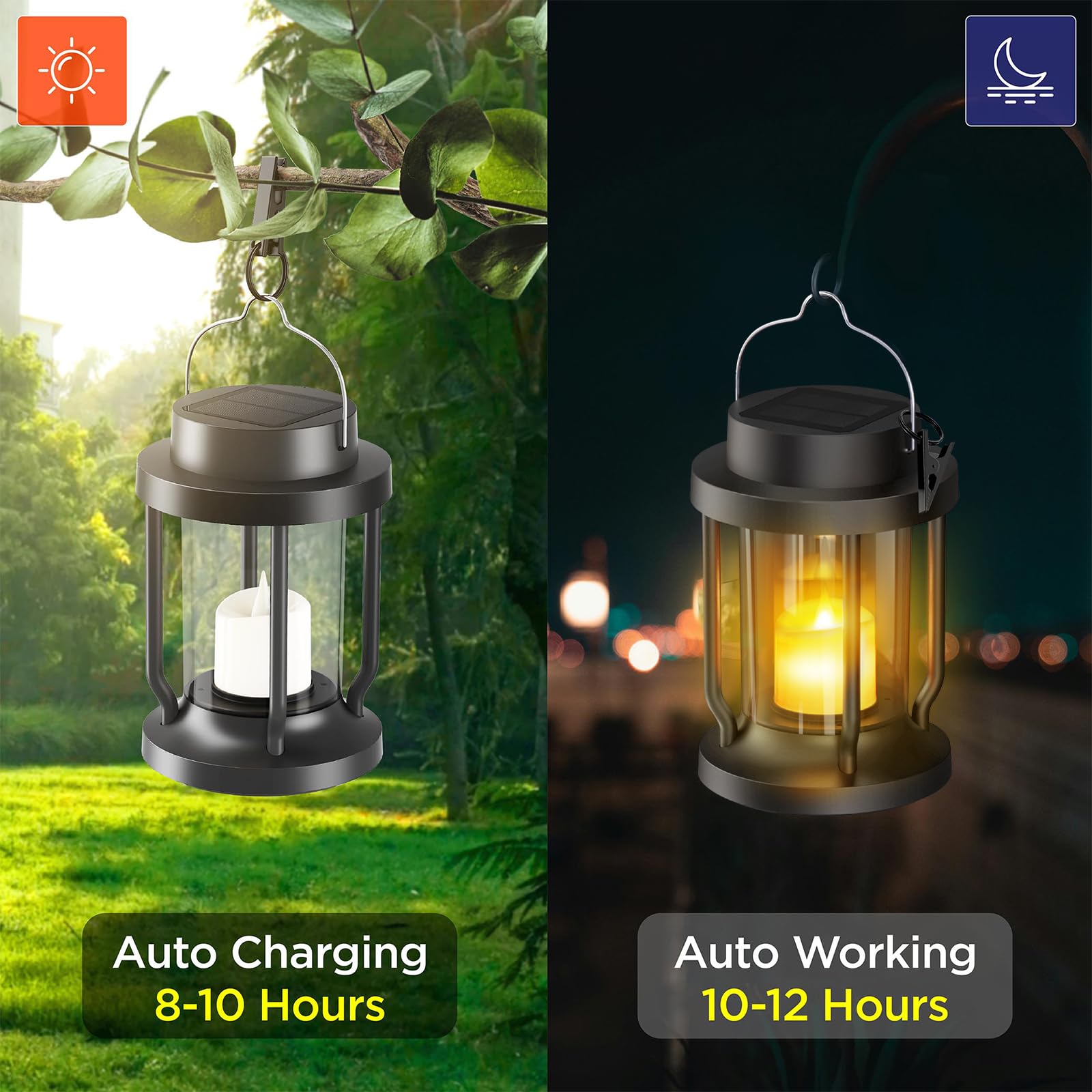 FriutShine Solar Lantern Outdoor Lights - Flameless Candle, Weatherproof, 2 Pack, Black, Model L01