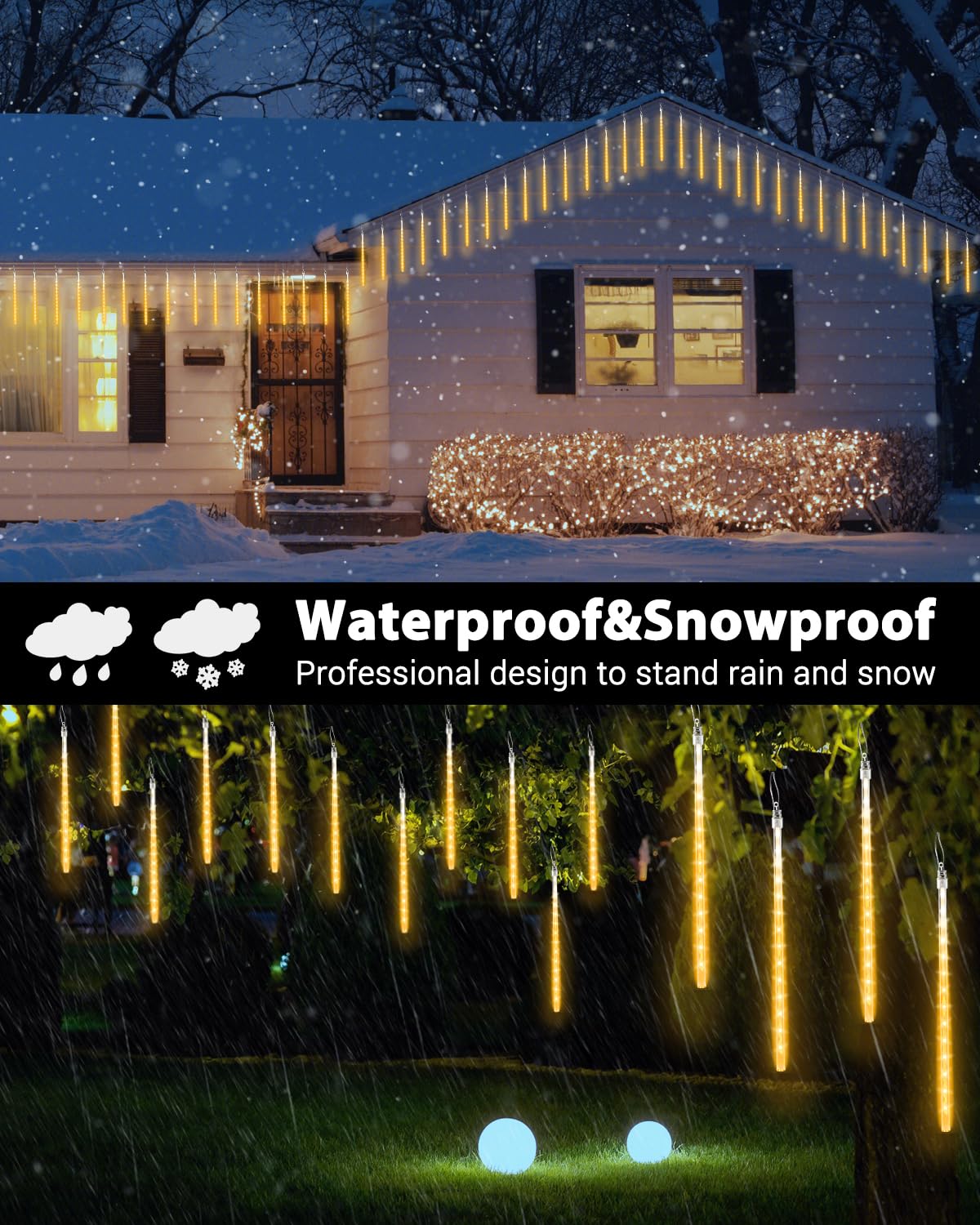 Warm White 20 Tubes Meteor Shower Icicle Lights 480 Led Raindrop Lights With Timer Function Cascading Falling Rain Light For Hol