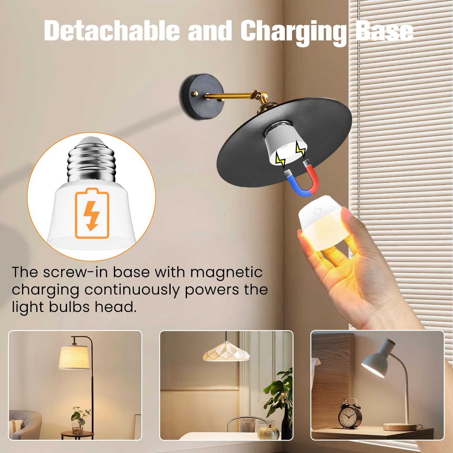 SCOPOW 2IN1 Rechargeable Light Bulb - Magnetic & USB, Remote Control, Warm Yellow, E26, Model T888