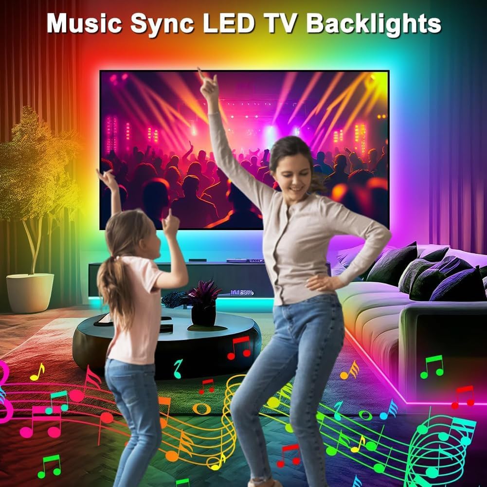 Pstar Rgb Led Backlight For 32-45 Tvs, 9.84Ft Music Sync, Usb Powered, Remote & App Control, Vinyl Material