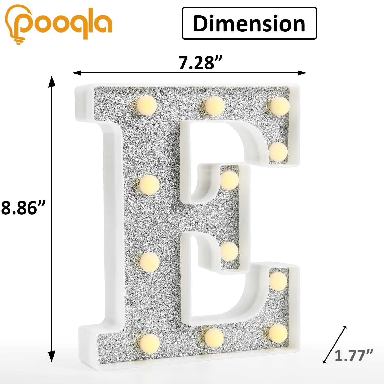Pooqla LED Letter Lights Marquee Signs, Battery Powered, 18 Colors, Glitter Silver, Model 42fe2eed-70f9-494e-af7c-5ff1359
