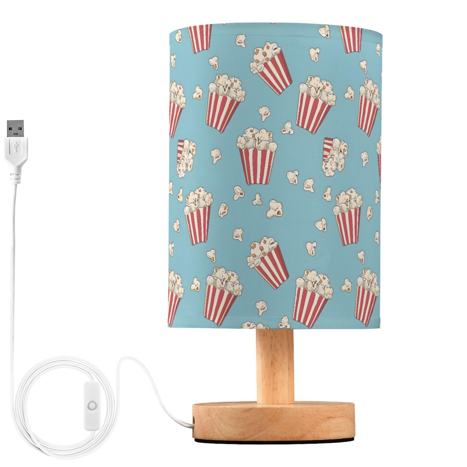 ALAZA Popcorn Striped Blue Decor Bedside Table Lamp with USB Port for Bedroom Nightstand Office Desk LED Bulb Included