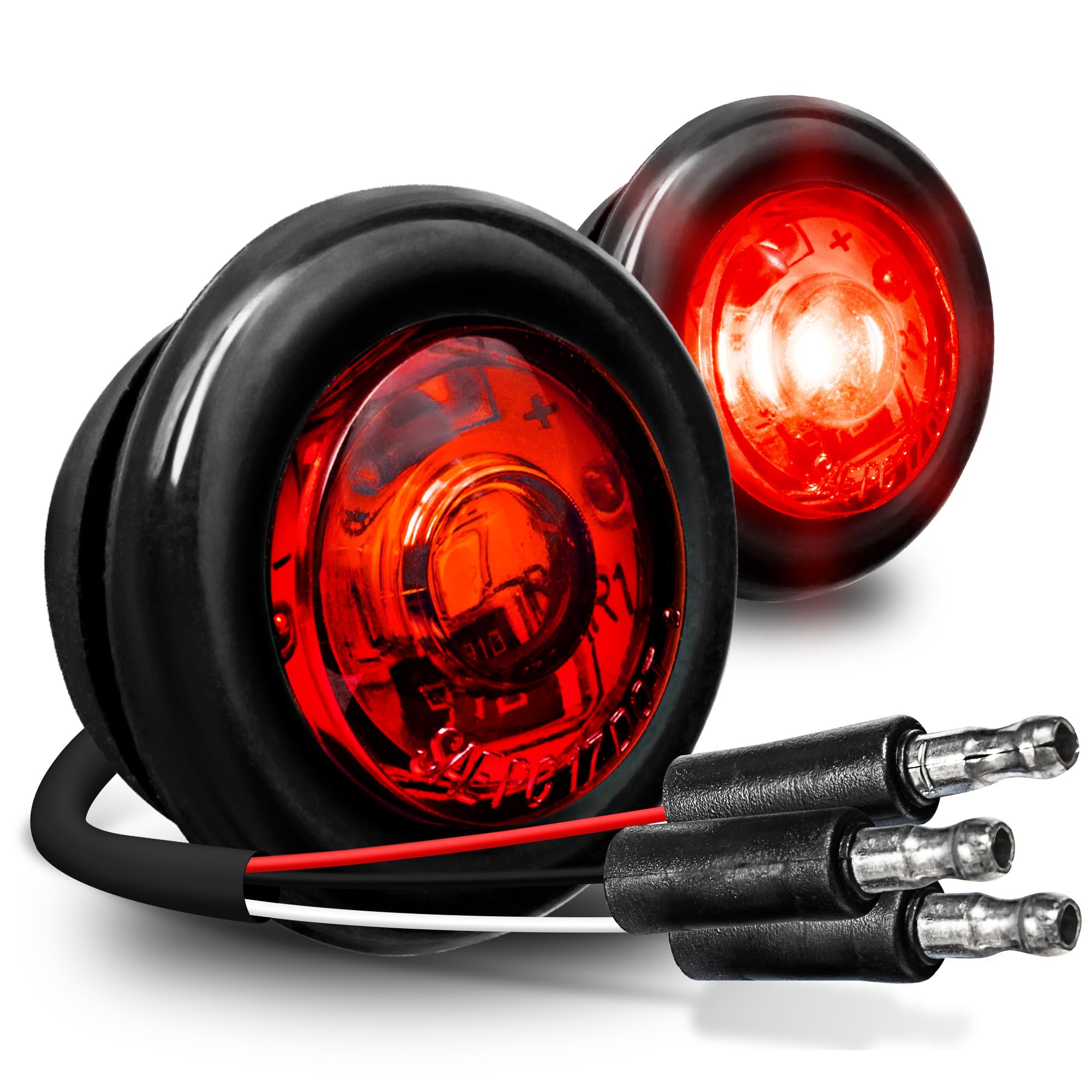 True Mods 2Pc 3/4&quot; Inch Round Red Trailer 12V Led Marker Light [3 Wire/Turn Brake Tail Tbt Lights] [Dot Fmvss 108] [Sae P2Pc] [Semi-Spherical Output] [Ip67 Waterproof] Small Markers For Trailer Truck