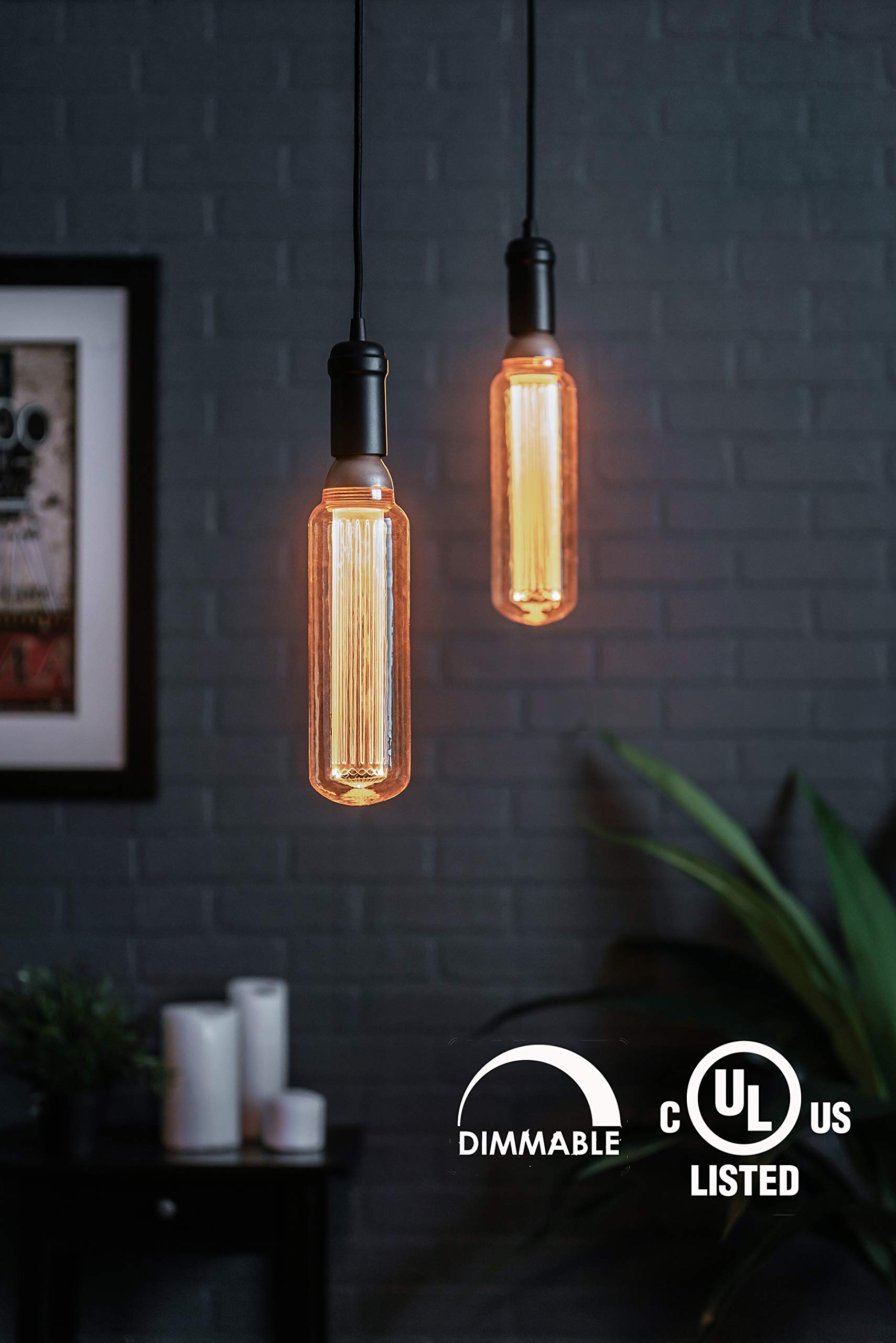 Next Glow LED Light Bulb E26, 8W Amber Acrylic Pillar, 2000K Warm Glow, Non-Dimmable, Ideal for Home Decor & Pendant Fixtures