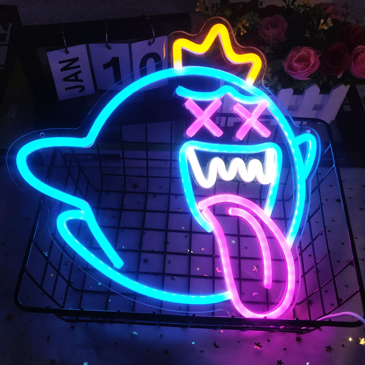GMMLLG King Boo Neon Sign LED Light - Dimmable, Acrylic Backboard, Gaming Decor, KingBoo Color