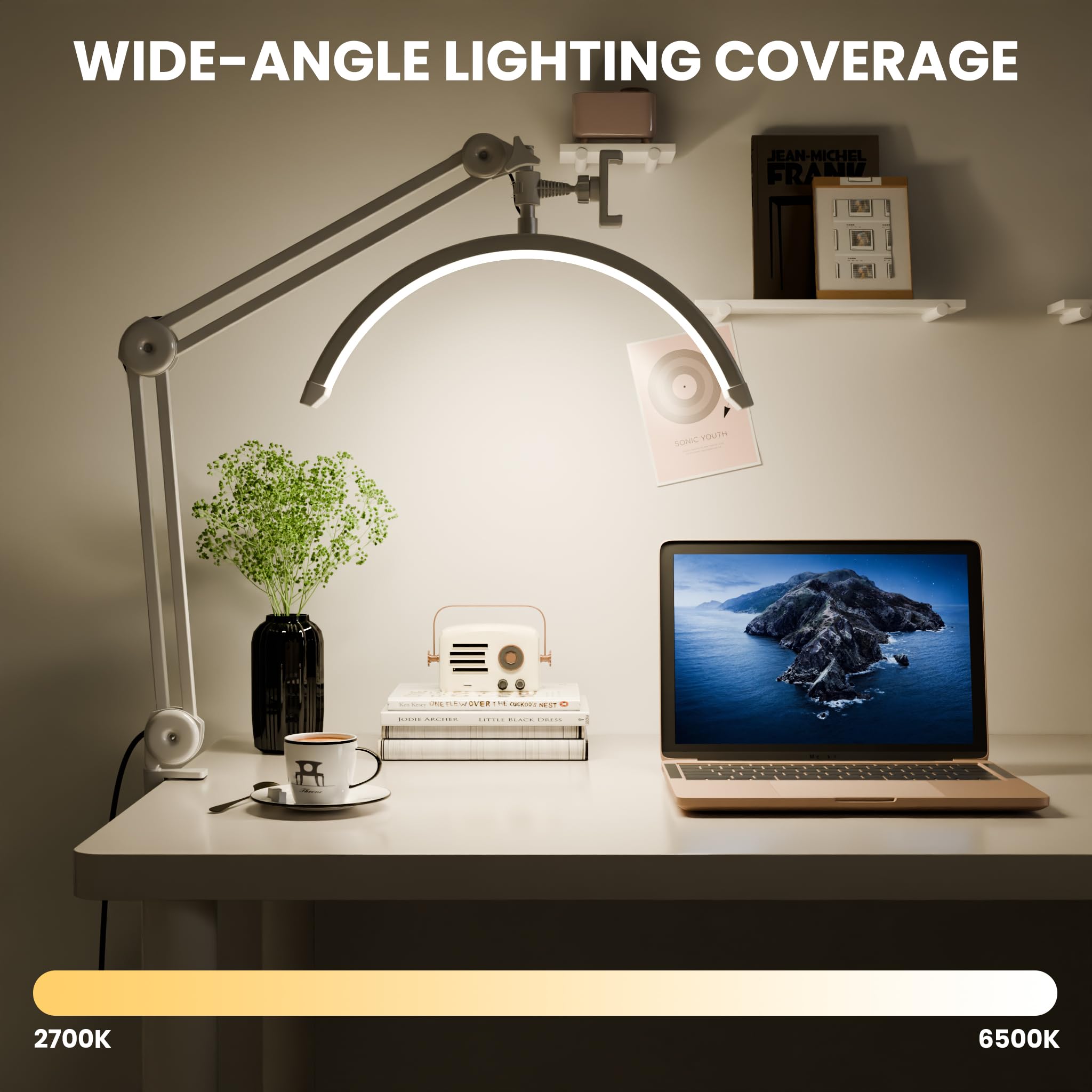 Gelpal 3000 Lm Adjustable Led Half Moon Light With Clamp & Task Lamp - Bright  Dimmable Lighting For Office  Crafts  Nails &Salon  Remote Control (Cct White)