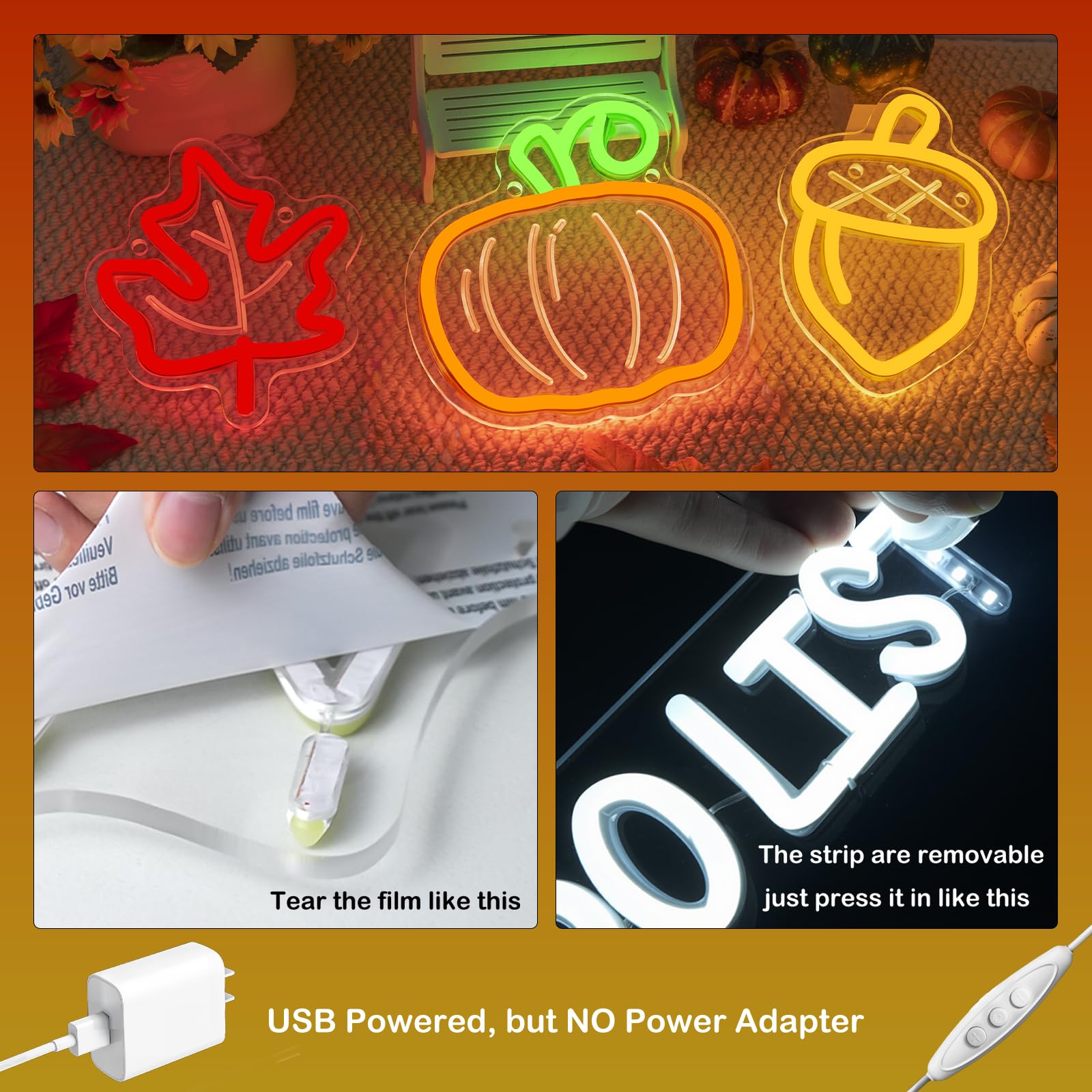 Cute Thanksgiving Harvest Neon Sign Acorn Maple Leaf Pumpkin Led Wall Lights Indoor Thanksgiving Neon Light Usb Charged Fall Decor Ideas For Teen Room Men Cave In Fall Fest Party