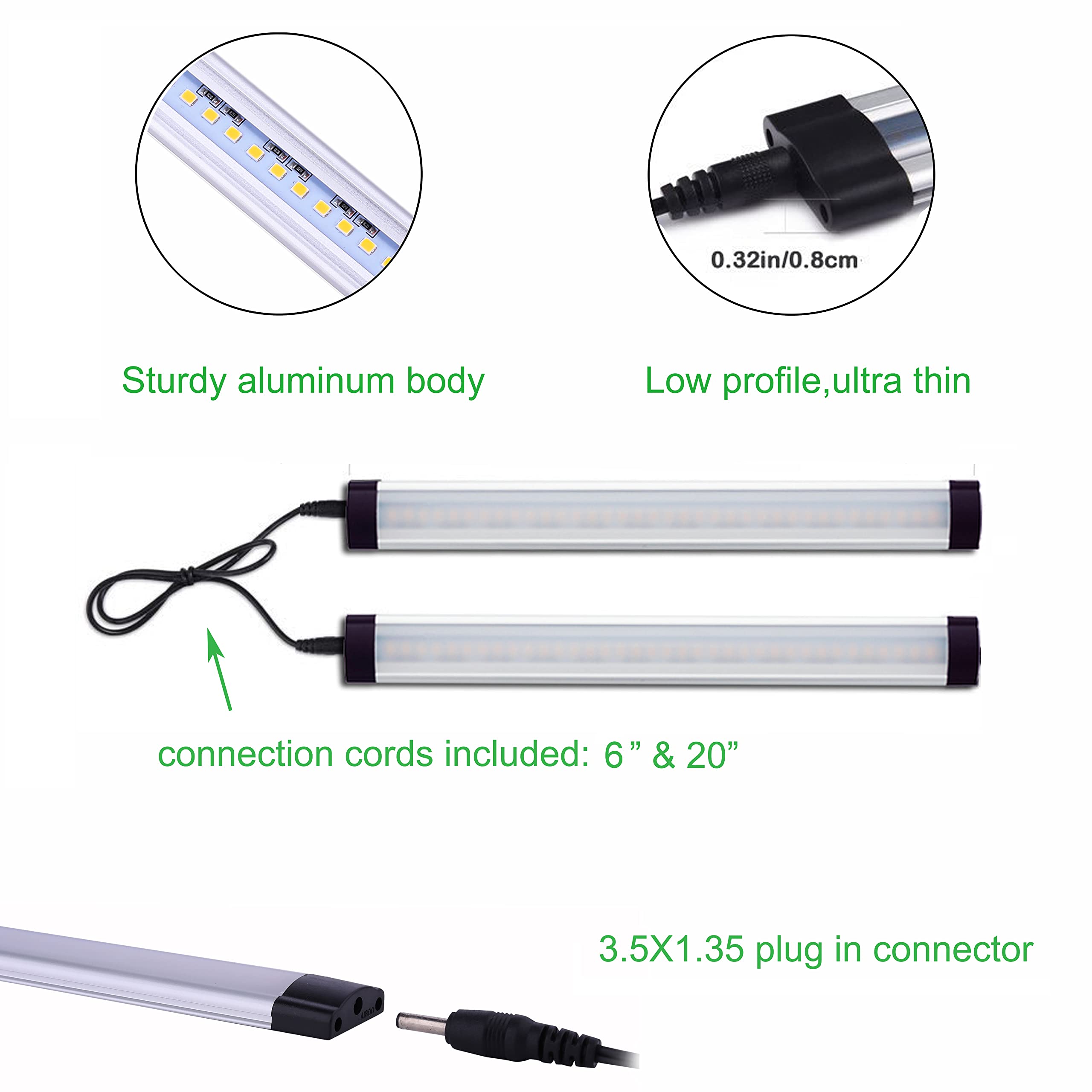 AIBOO LED Under Counter Light Kit, 6-Bar Dimmable Lighting, 2700K Warm White, Aluminium/PC, Model AMUS-BQHBCA006