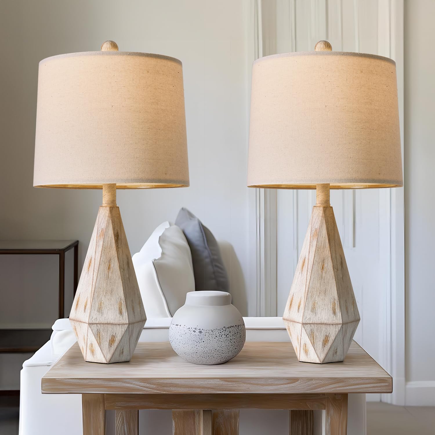 Pokat 23'' Farmhouse Table Lamps Set Of 2, Beige Rustic Lamps For Living Bedroom Night Stands, Bedside Nightstands Living Room T