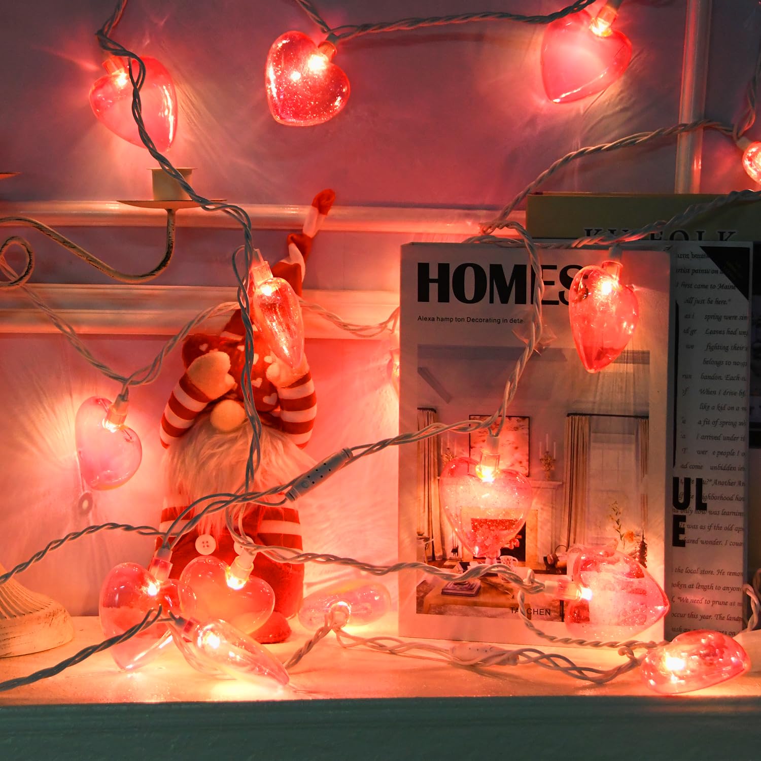 Valentine'S Day Decorations Lights, 8.5Ft Pink Heart String Lights With 10 Led Pink Heart Fairy Lights, Connectable Romantic Hea
