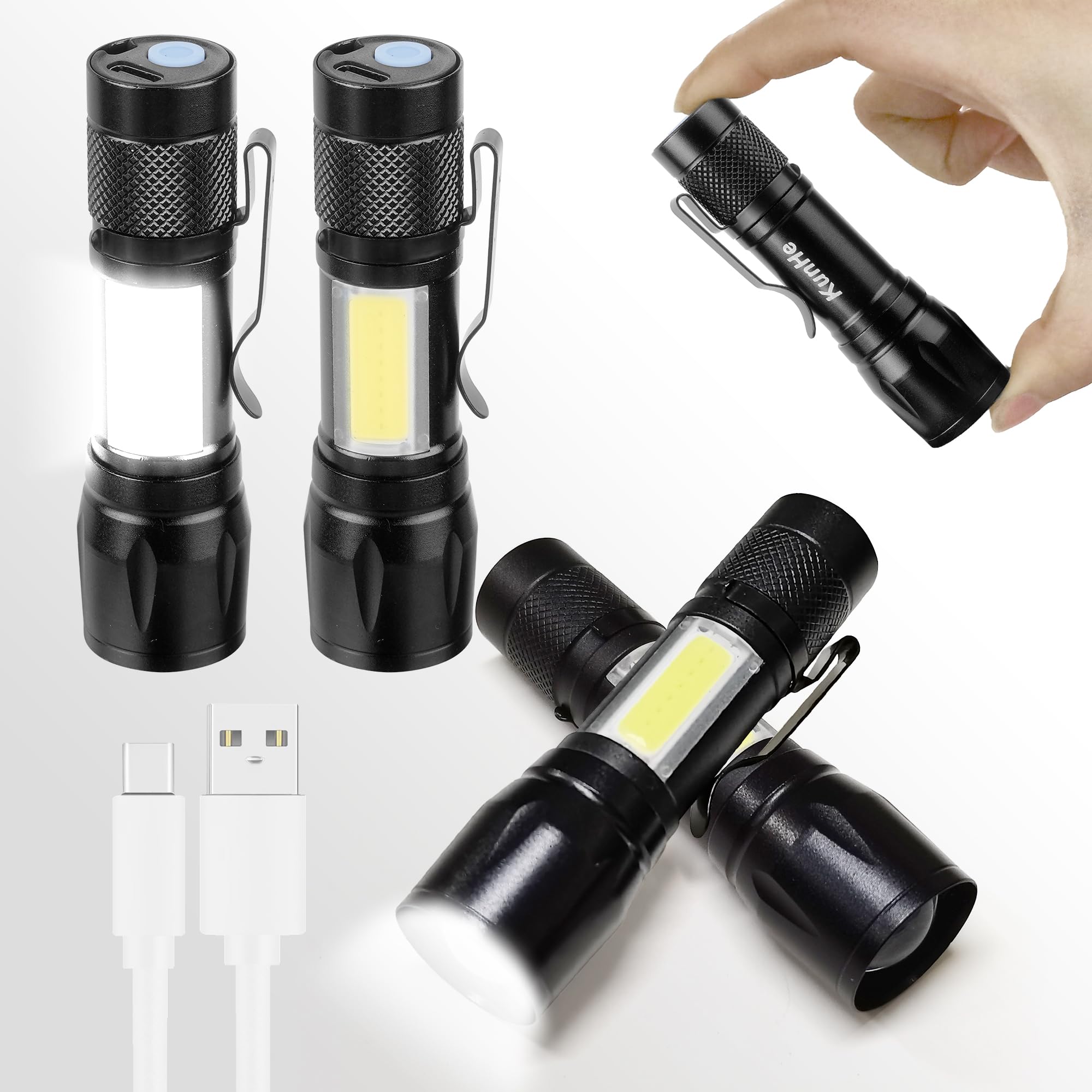 Kunhe Rechargeable Flashlights Usb-C, 4 Pack Small Led Lanterns For Camping & Emergency
