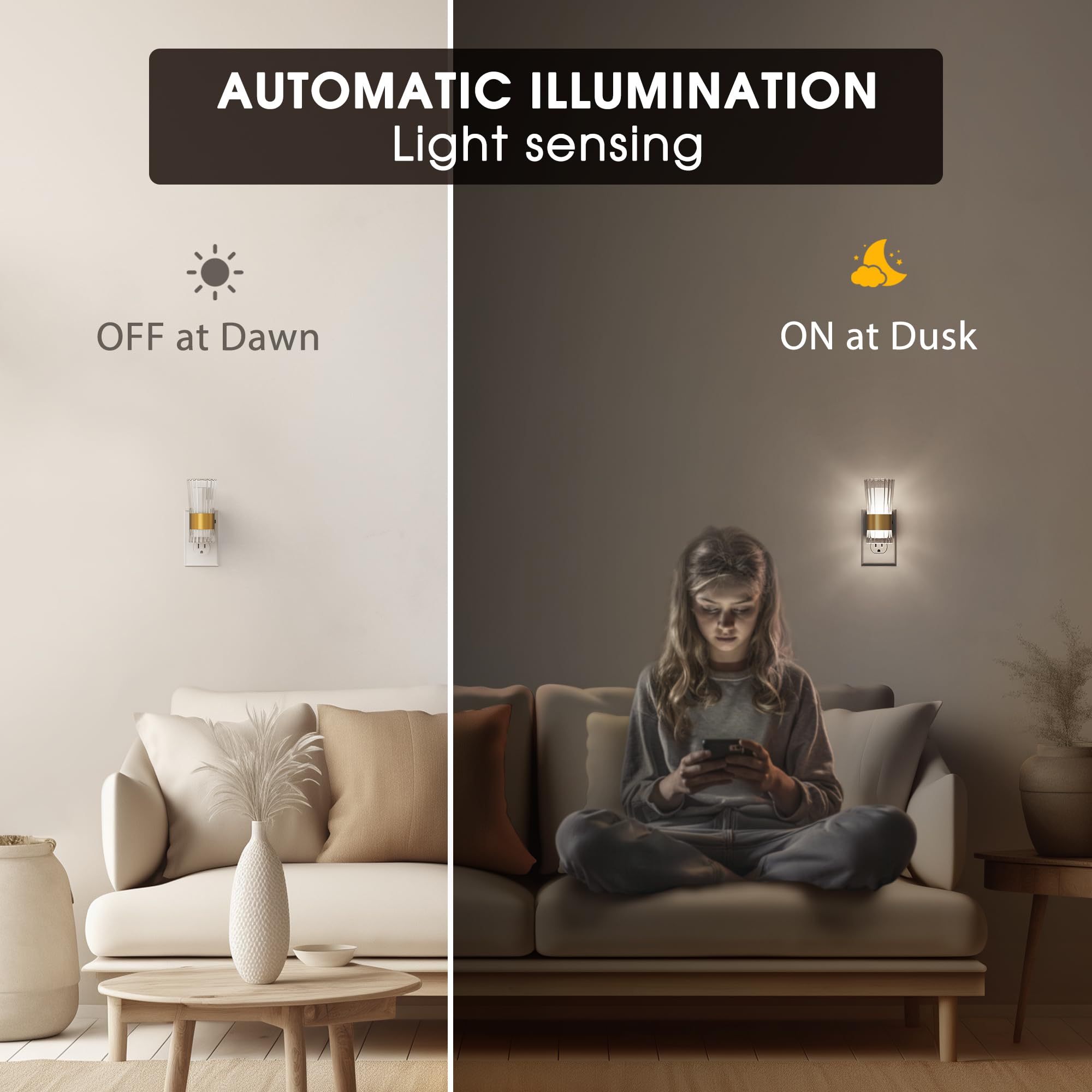 Night Lights Plug Into Wall, Home Decor, Decorative Night Light With Dusk To Dawn Light Sensor, Daylight White 5000K, 0-100Lm Ad