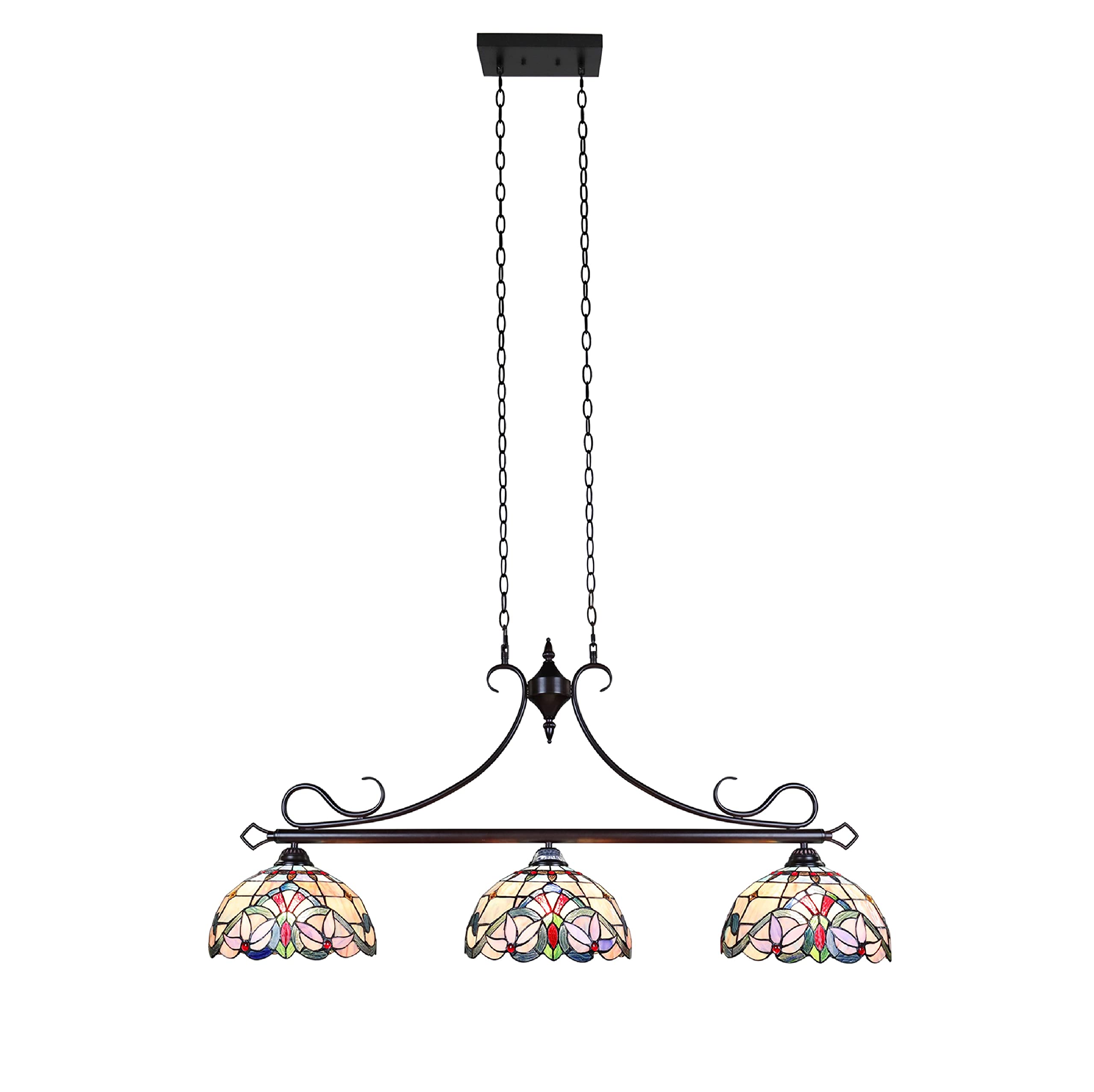 Chloe Lighting Island Pendant, Victorian-Style, Dark Bronze, 3 Lights, 47in Wide, Glass, Multicolor, Model CH3T381VB47-IL3