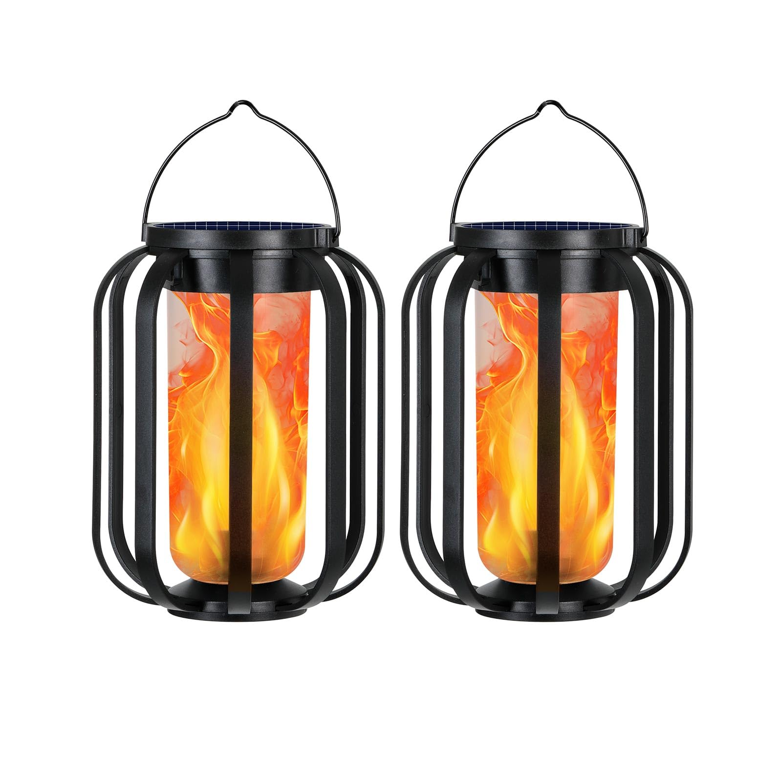 Solar Lantern Outdoor Lights, 2 Pack Waterproof Solar Powered Lanterns with Flickering Flame, Hanging Lantern Decorative for Out