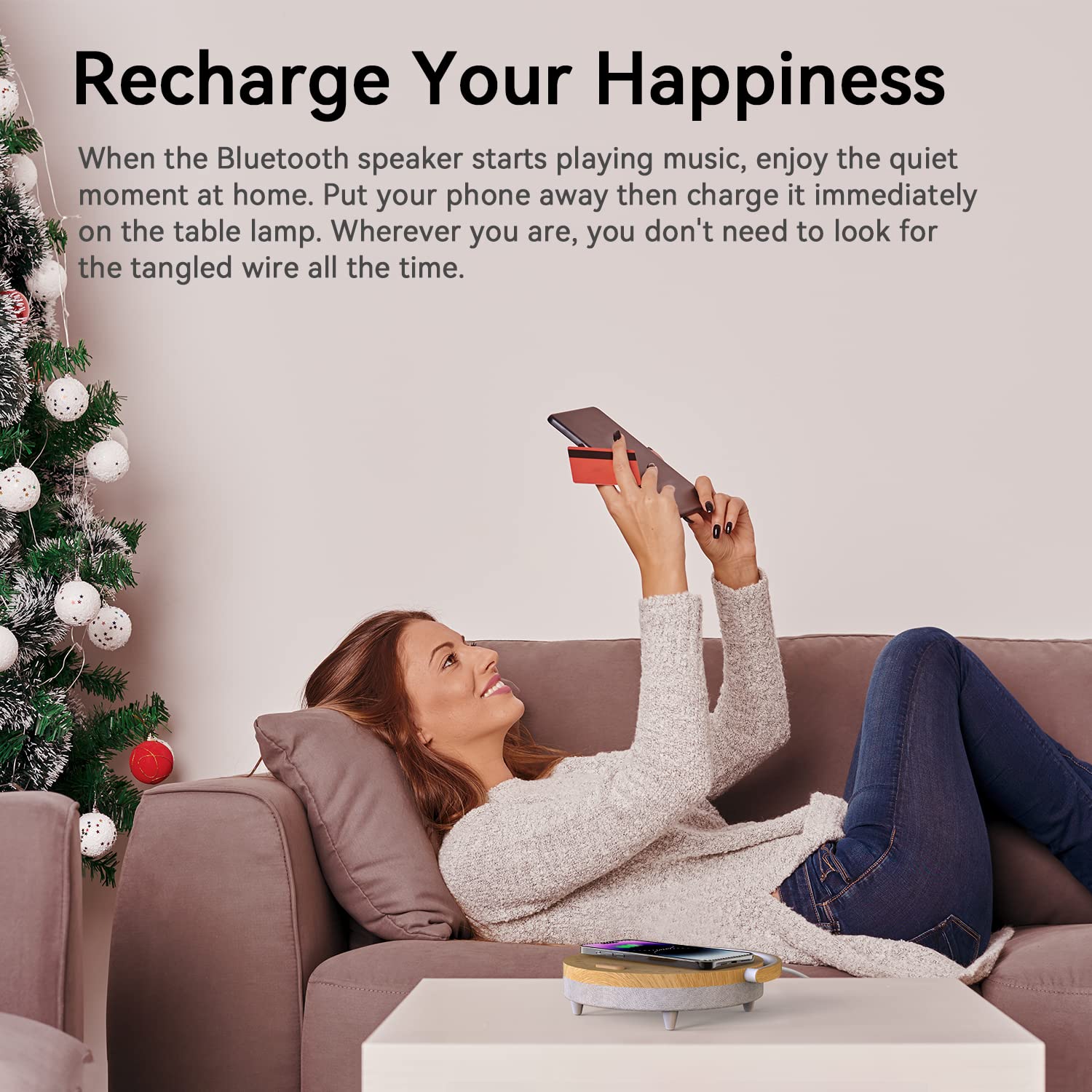 Vivilumens Bedside Lamp with Wireless Charger, Touch Control, 3-Level Dimmable, White Noise, Bluetooth Speaker, S22 Model, White Noise Upgrade