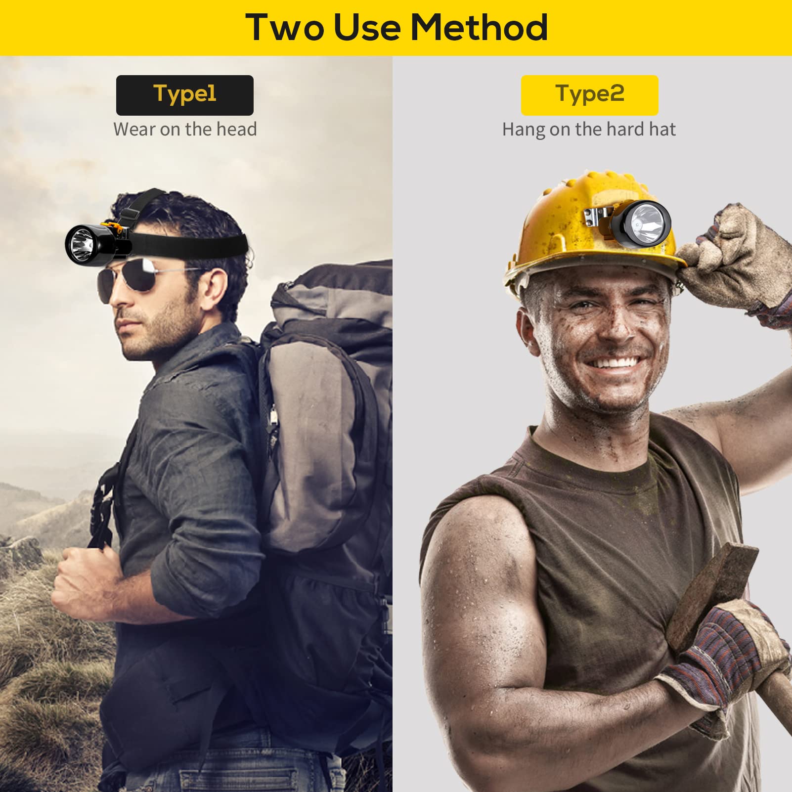 Hunting Friends Rechargeable Coon Hunting Light - Waterproof Miners Headlamp, KL3.0LM, Yellow