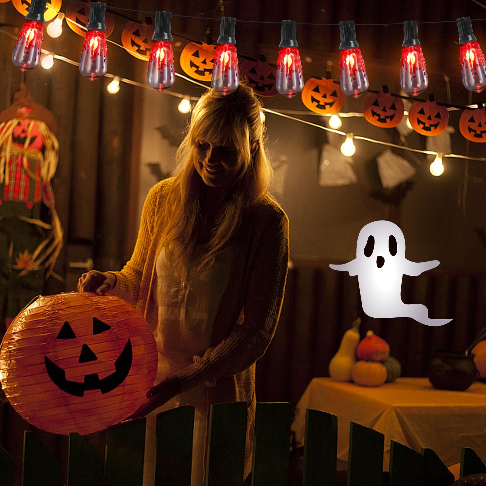 Halloween St40 Light Bulbs, St40 Clear Flickering Replacement Bulbs With E17 Intermediate Base Edison Bulbs For St40 Halloween Outdoor Patio Backyard String Lights-10 Pack