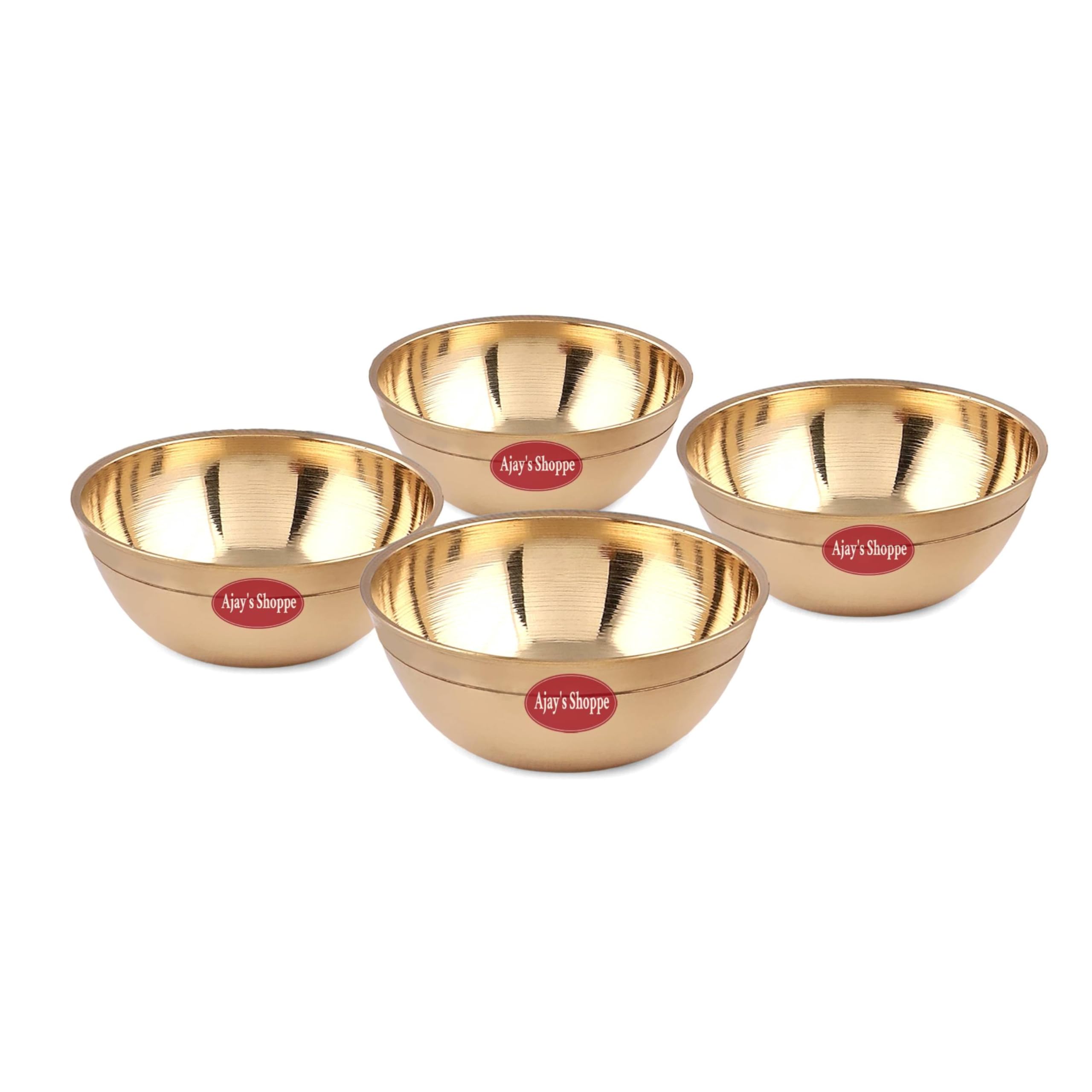 Ajays Shoppe Brass Diya,Round Puja Katori (Small Size - 35ml) Set of 4