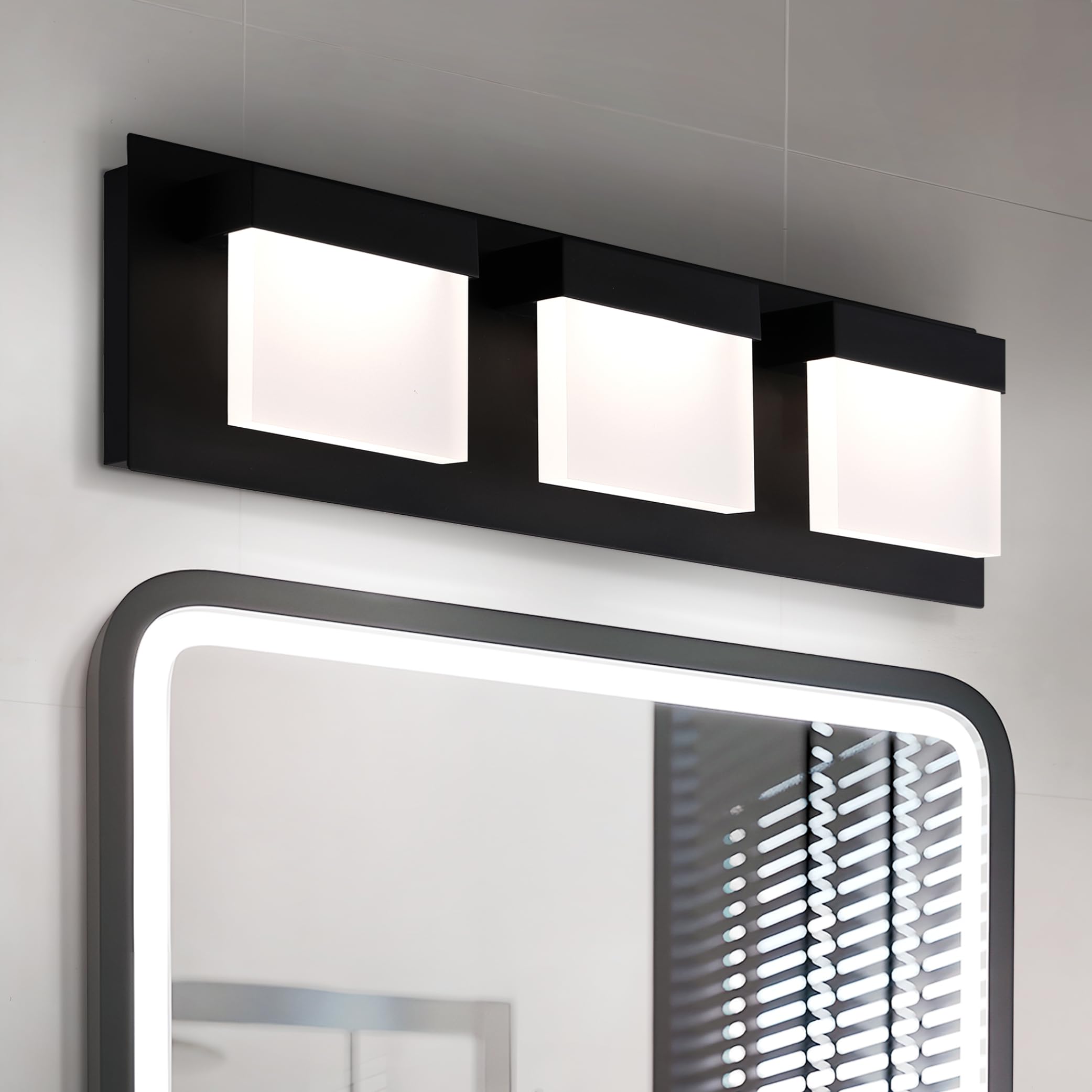 ASD LED Bathroom Vanity Light Fixture, 3-Light, 15W, Dimmable, 3000-5000K, Black, Model A-LVF24M-3D15CC