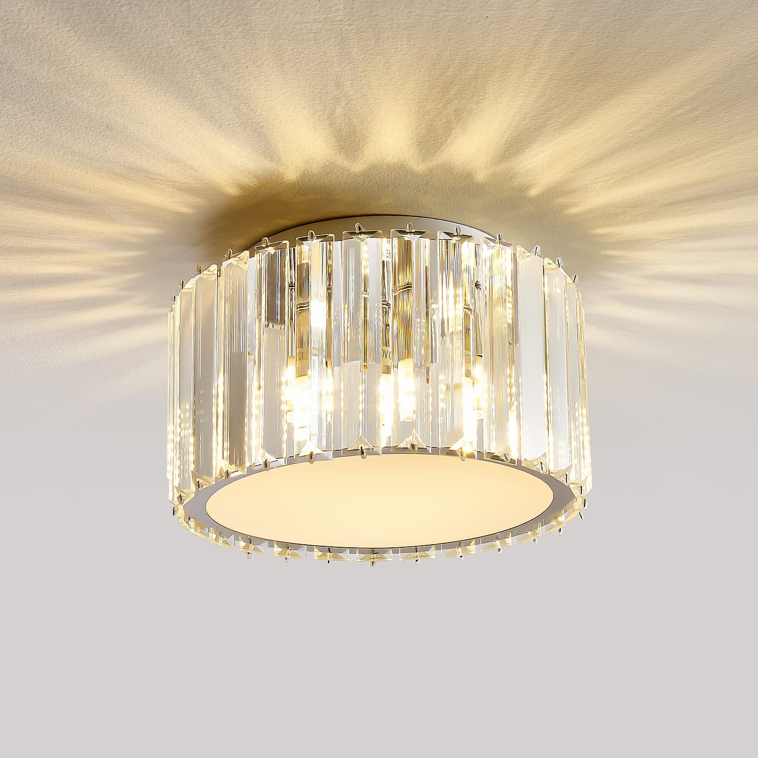 BUXVRCS Modern Crystal Ceiling Light Fixture, Mini Flush Mount Chandelier, H 5.89in  x W 8.66in , Crystal, G9 Socket