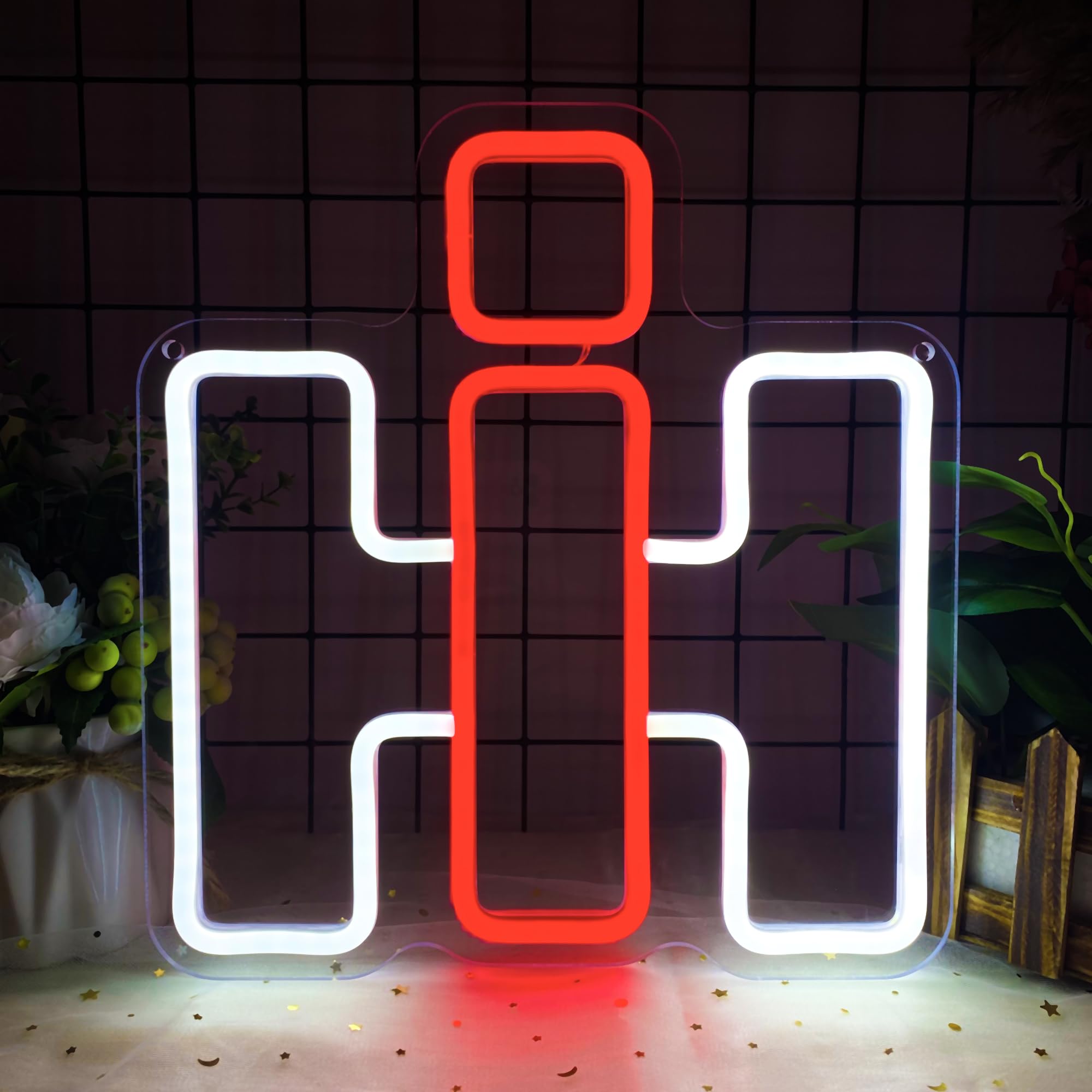 Foxiden Neon Sign for Wall Decor, Dimmable IH Tractor Light, USB Powered, 11.8x11 inches, Red/White, Model: Foxiden