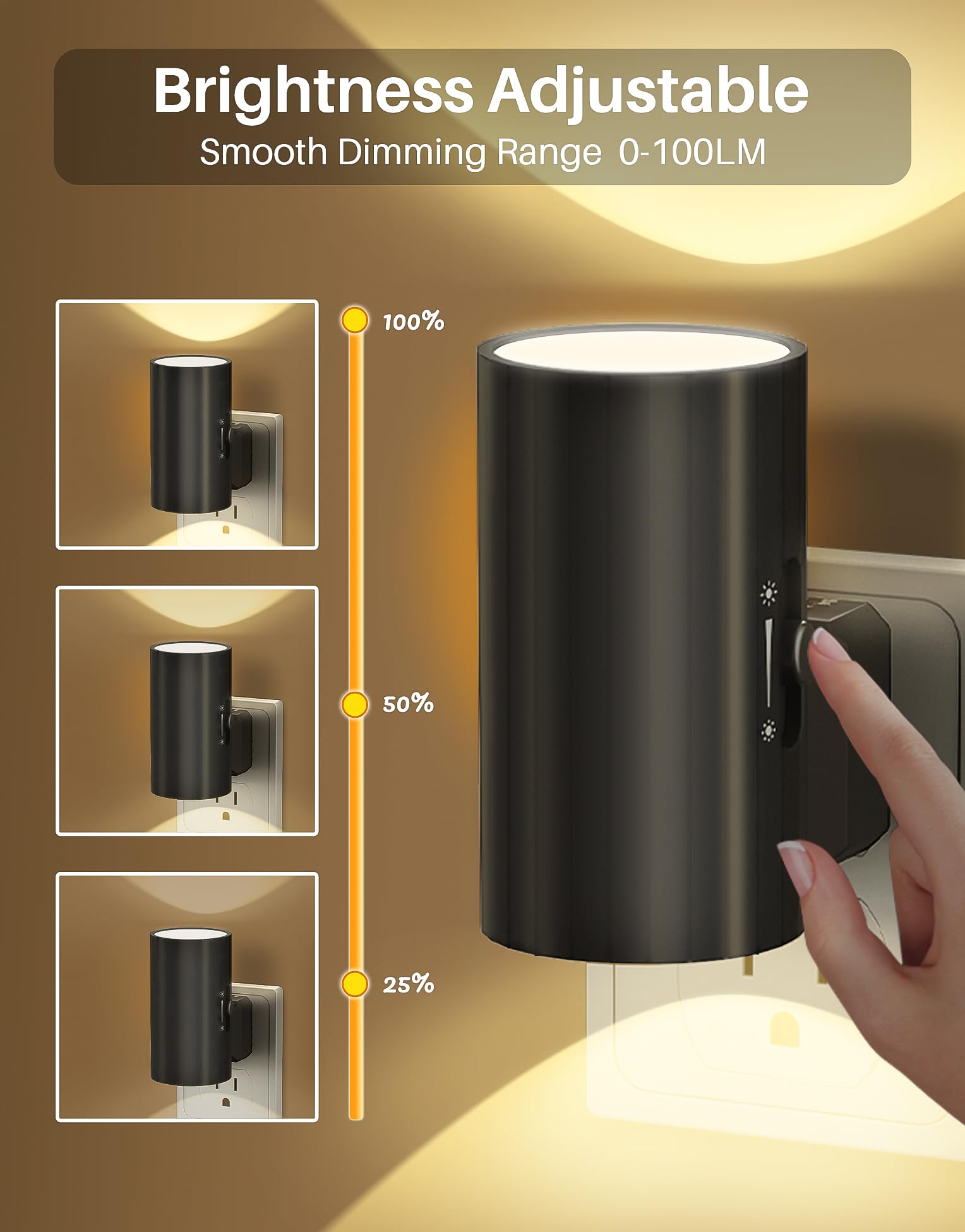 Led Plug In Night Light, Dusk To Dawn Light Sensor, Night Lights Plug Into Wall, 0-100Lm Adjustable Brightness Night Light, Soft