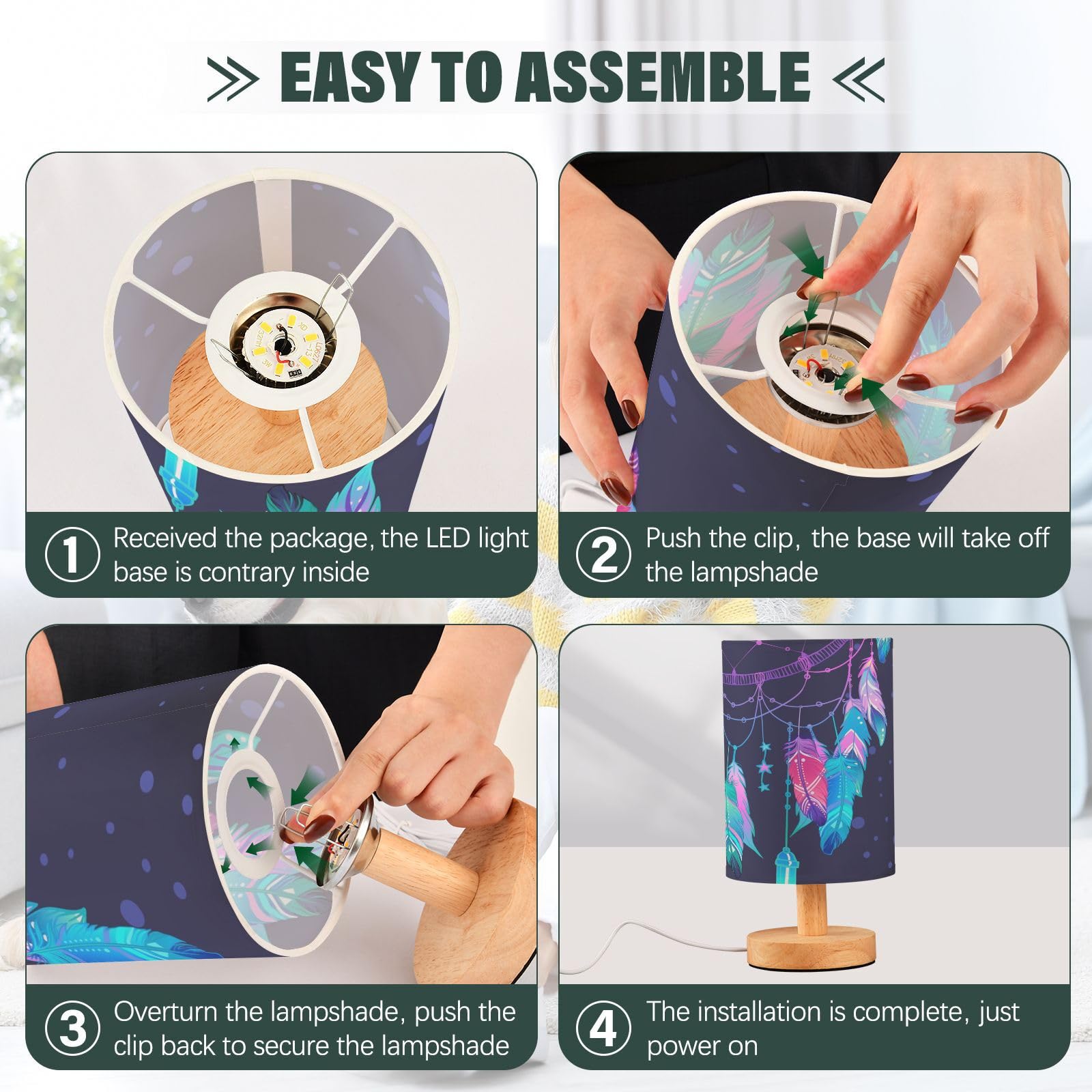 Yyzzh Table Lamp Dream Catcher Native American Indian Blue Blur Dot Dreamcatcher Nightstand Lamp With Wood Base Fabric Lamp Shad