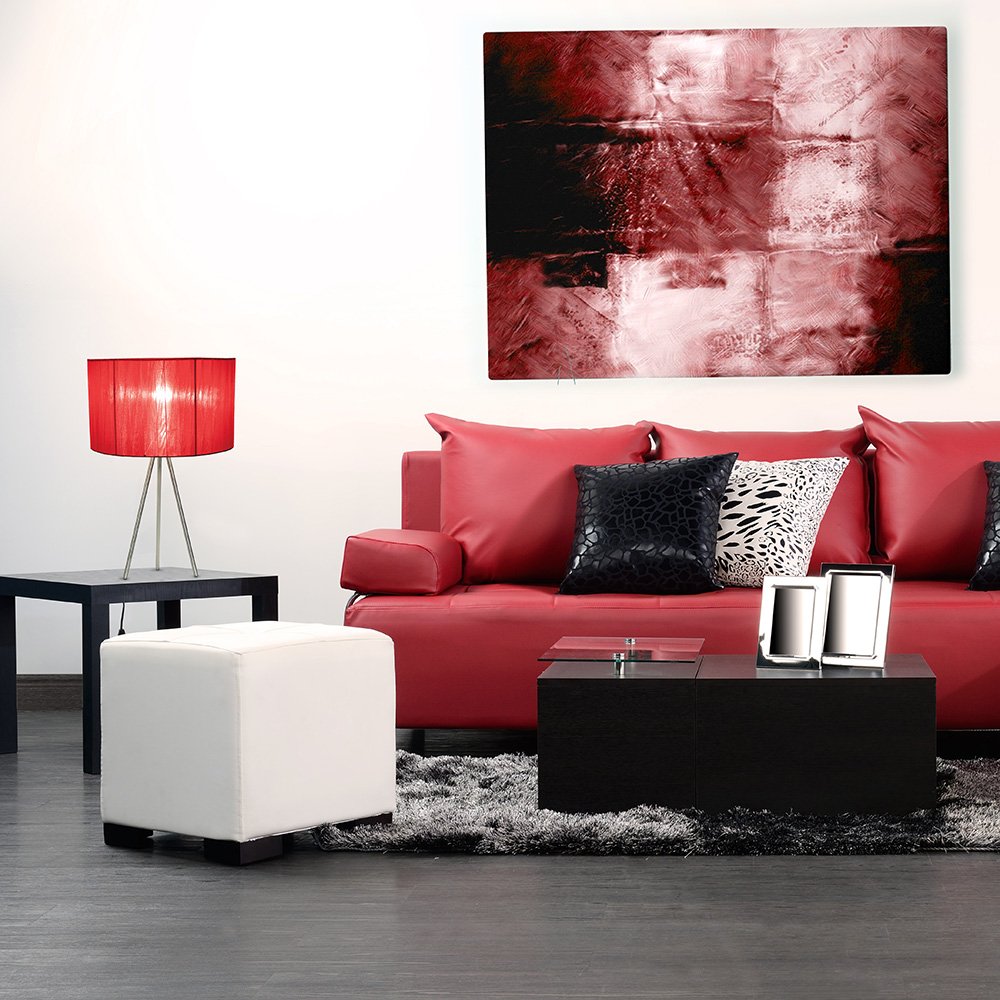 Simple Designs Lt2006-Red Brushed Nickel Tripod Table Lamp With Pleated Silk Sheer Shade, Red