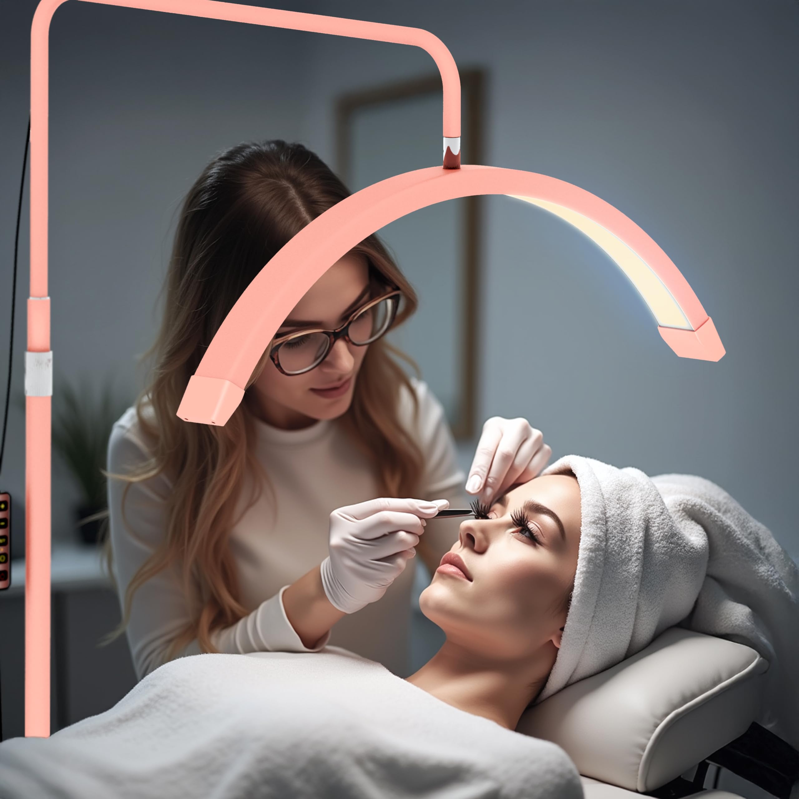 Hi_friend 23in Half Moon Lamp, Portable LED Floor Light for Eyelash Extensions, Pink Wood, Model RF