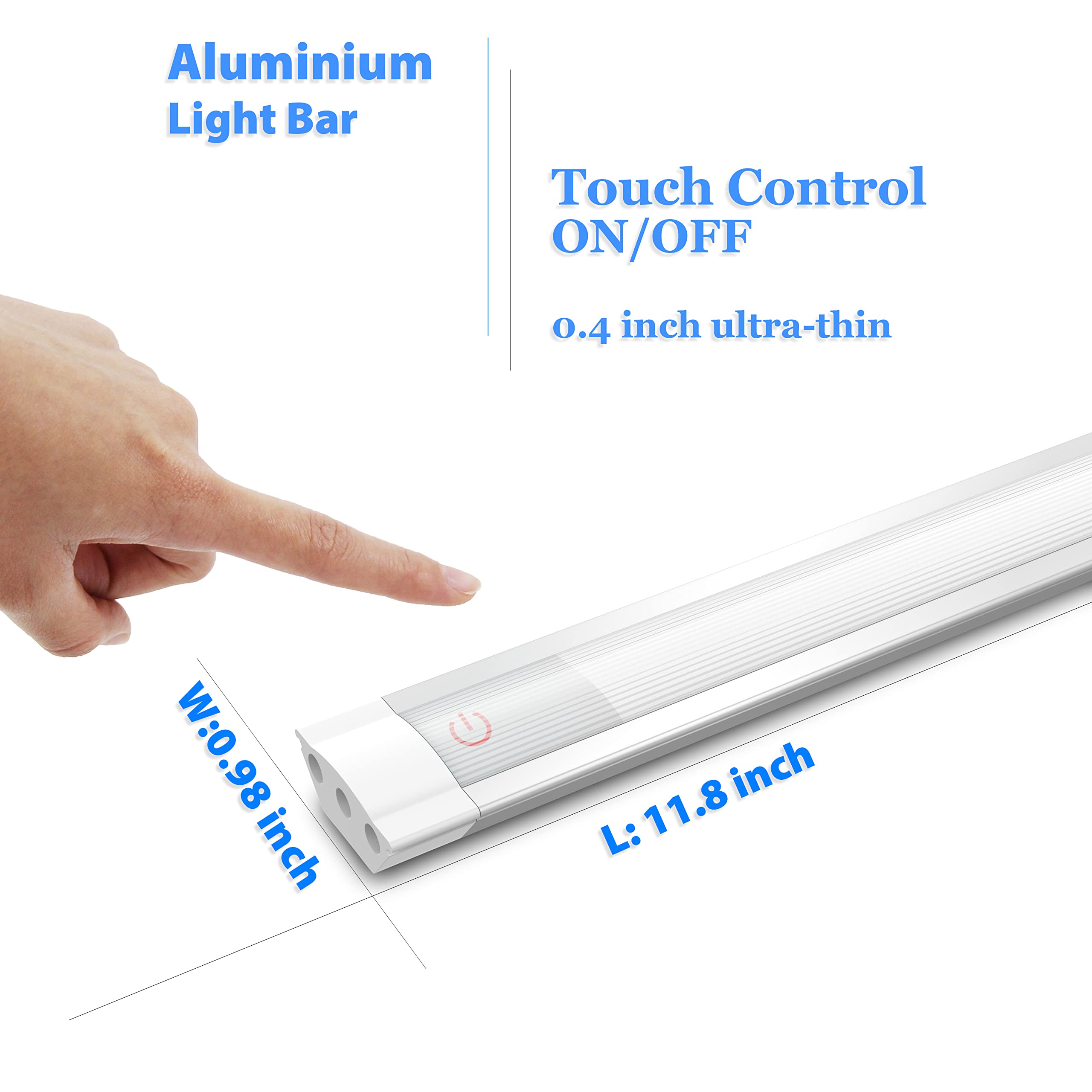Myplus Under Cabinet Lights, 12 Dimmable Led Light Bar, Aluminum, Warm White 3000K, Plug-In, Silver Case