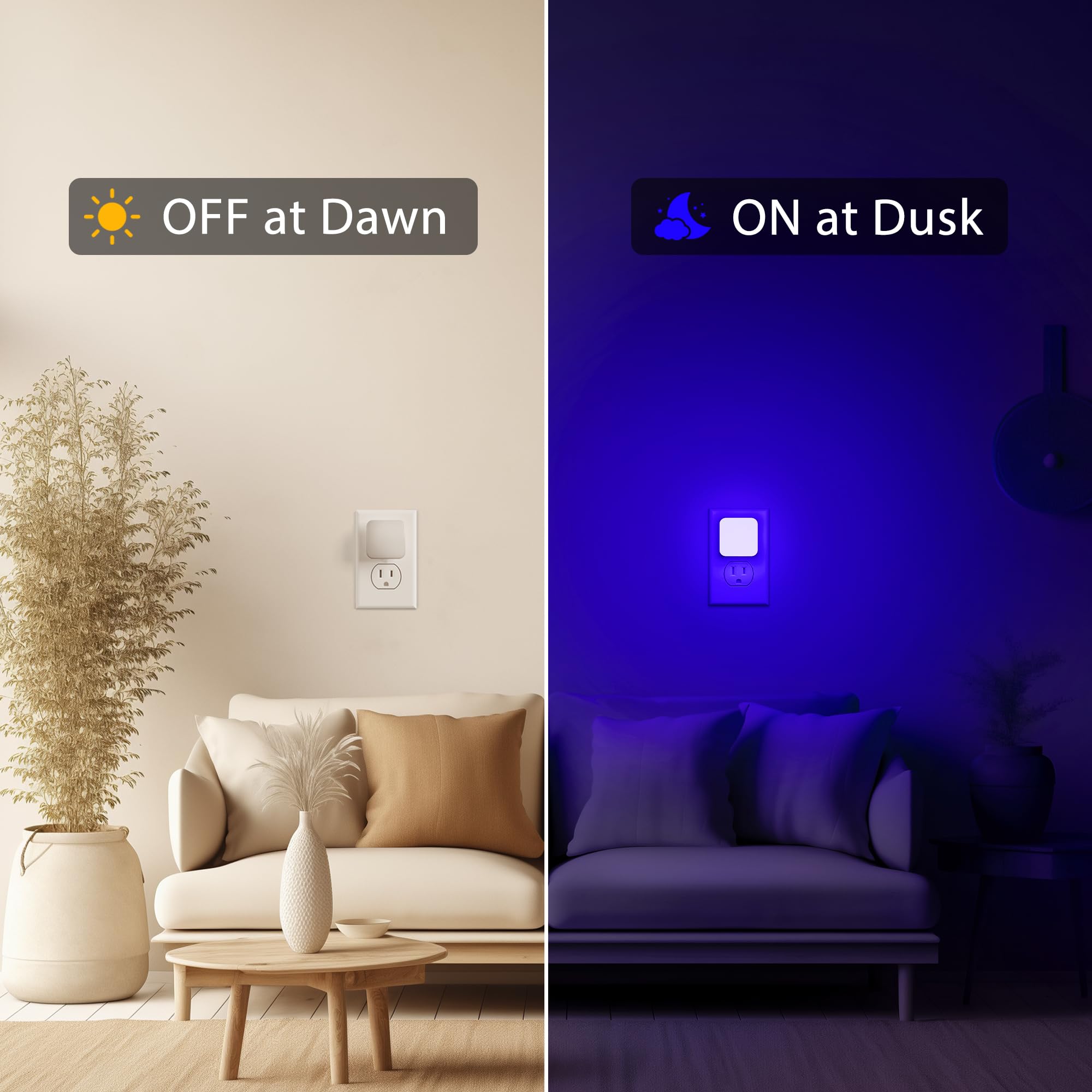 Briignite Blue Night Lights, 0.3W Dusk to Dawn Sensor, 2 Pack Plug-in LED for Kids, Bathroom, Bedroom, Model GY104B-2
