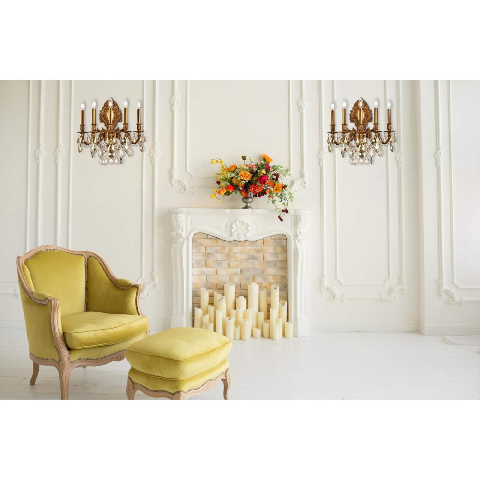 Elegant Lighting 5-Light Crystal Wall Sconce, French Gold Finish With Smoky Golden Teak Crystals