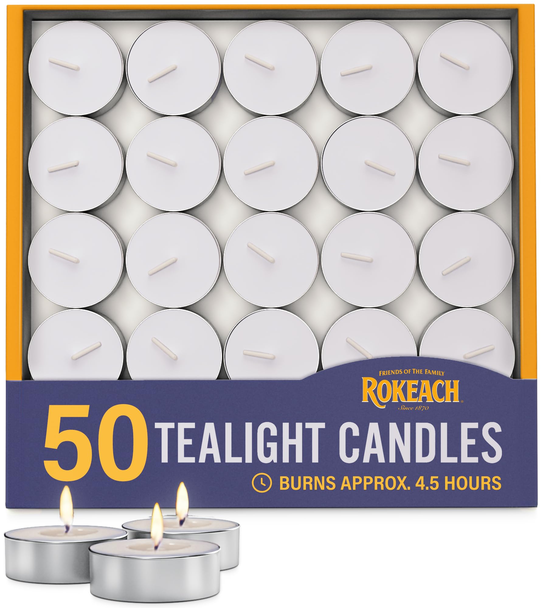 Rokeach Unscented Tea Lights Candles  (50 Count) 4.5 Hours | Votives Small Candles  Long Lasting Tea Lights | Bulk for Shabbat  Home  Events  Holidays  Pool Side Decor  Weddings and Emergencies
