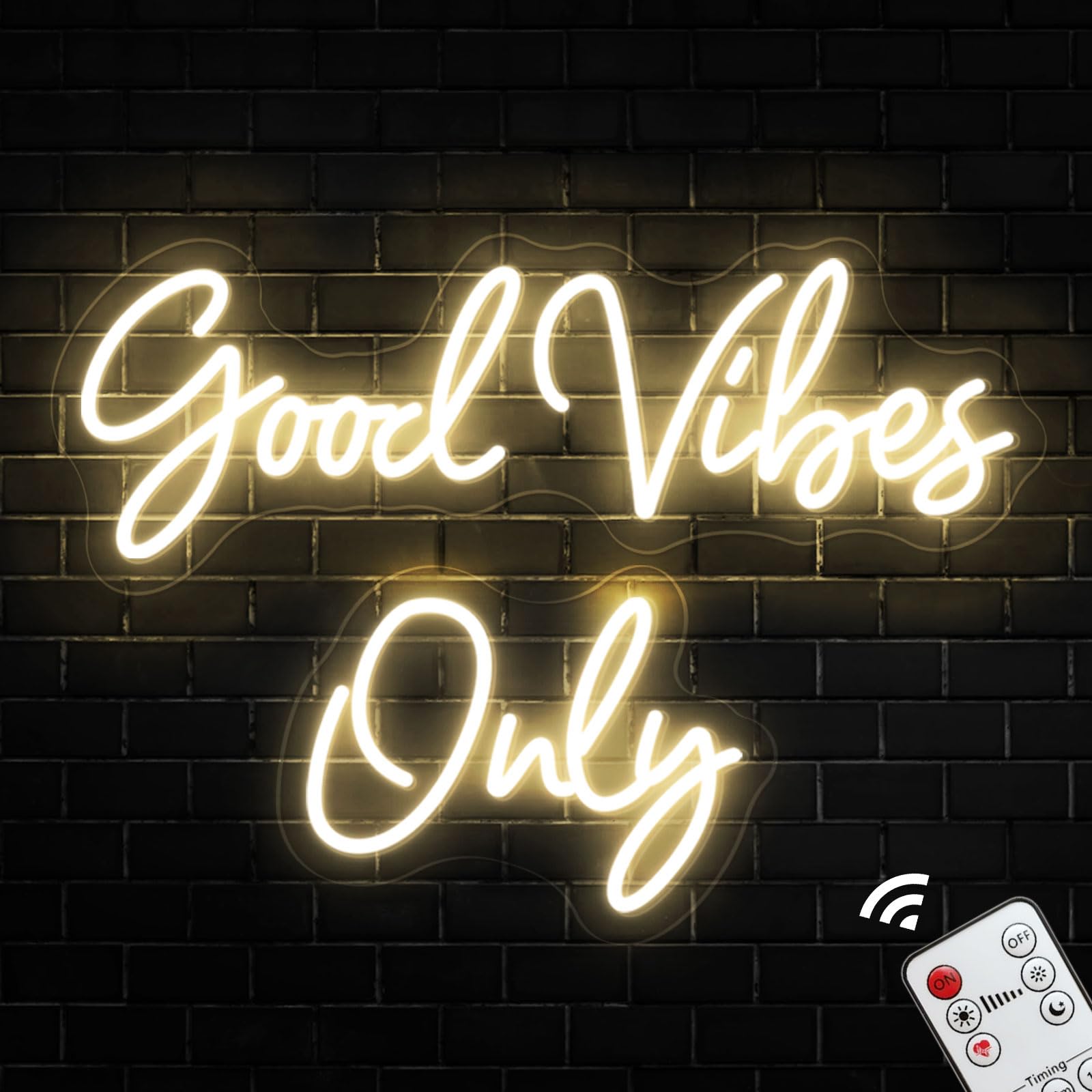 KiMineon Neon Sign, Good Vibes Only, Warm White, Model VIBES-NBAI-16, Handmade LED Light for Wall Decor, Bedroom, Home, Party
