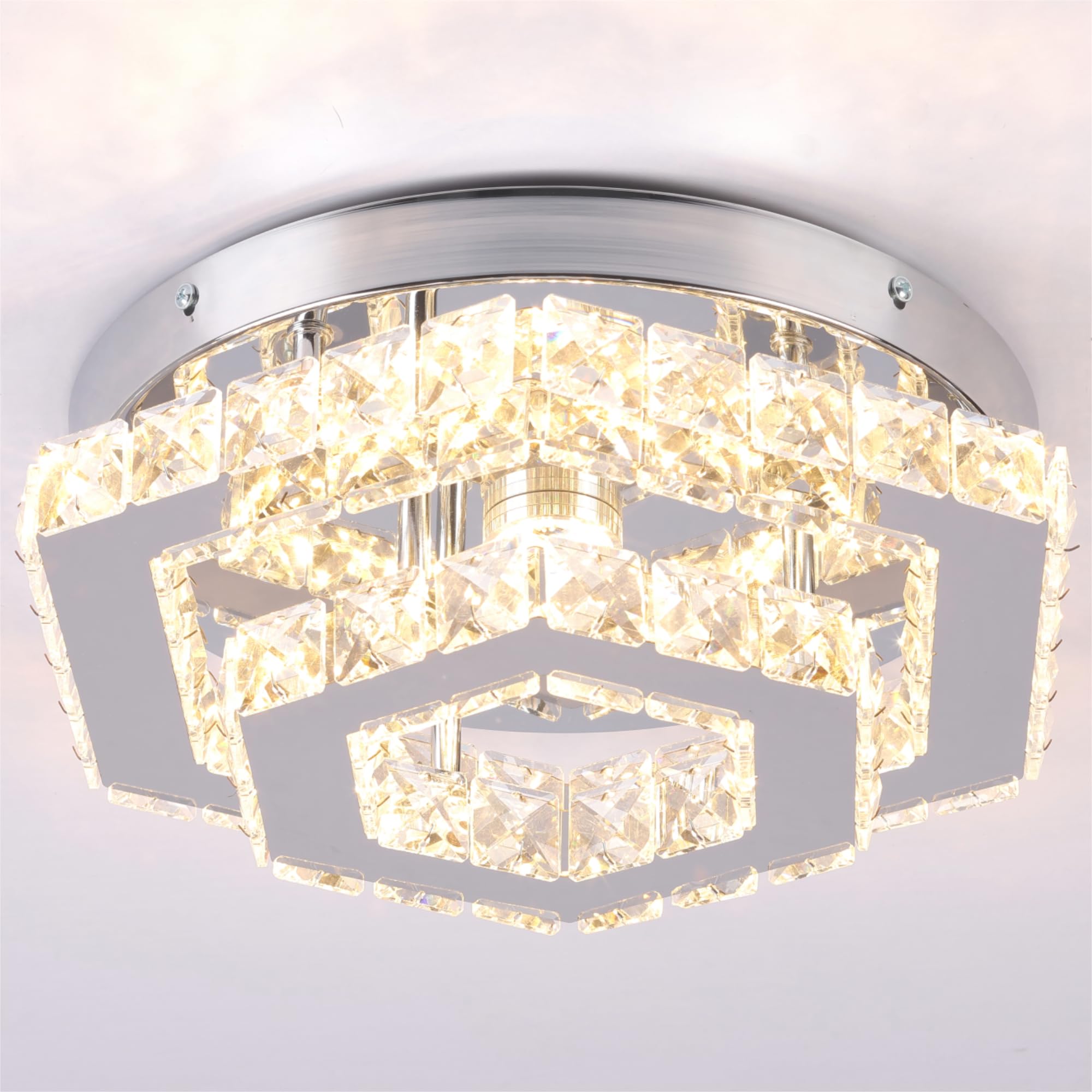 CXGLEAMING Chandelier LED Pendant Light Dimmable Remote Control K9 Crystals Stainless Steel Hexagonal-Dimmable for Dining Room Living Room