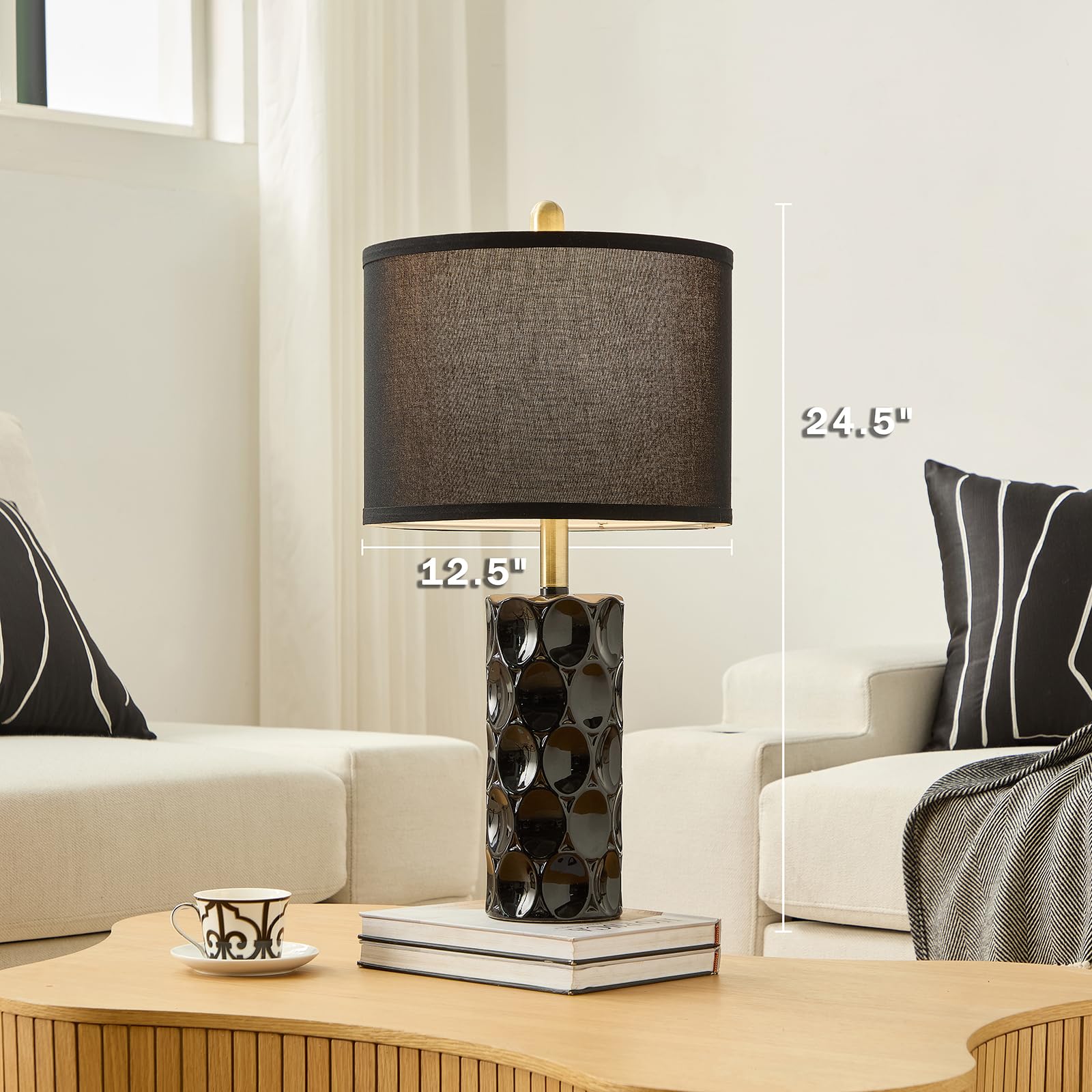 Saiweya 24'' Modern Ceramic Table Lamp Set Of 2 Bedroom Lamps, 3 Color Dimmable Bedside Lamps For Living Room Farmhouse Nightsta