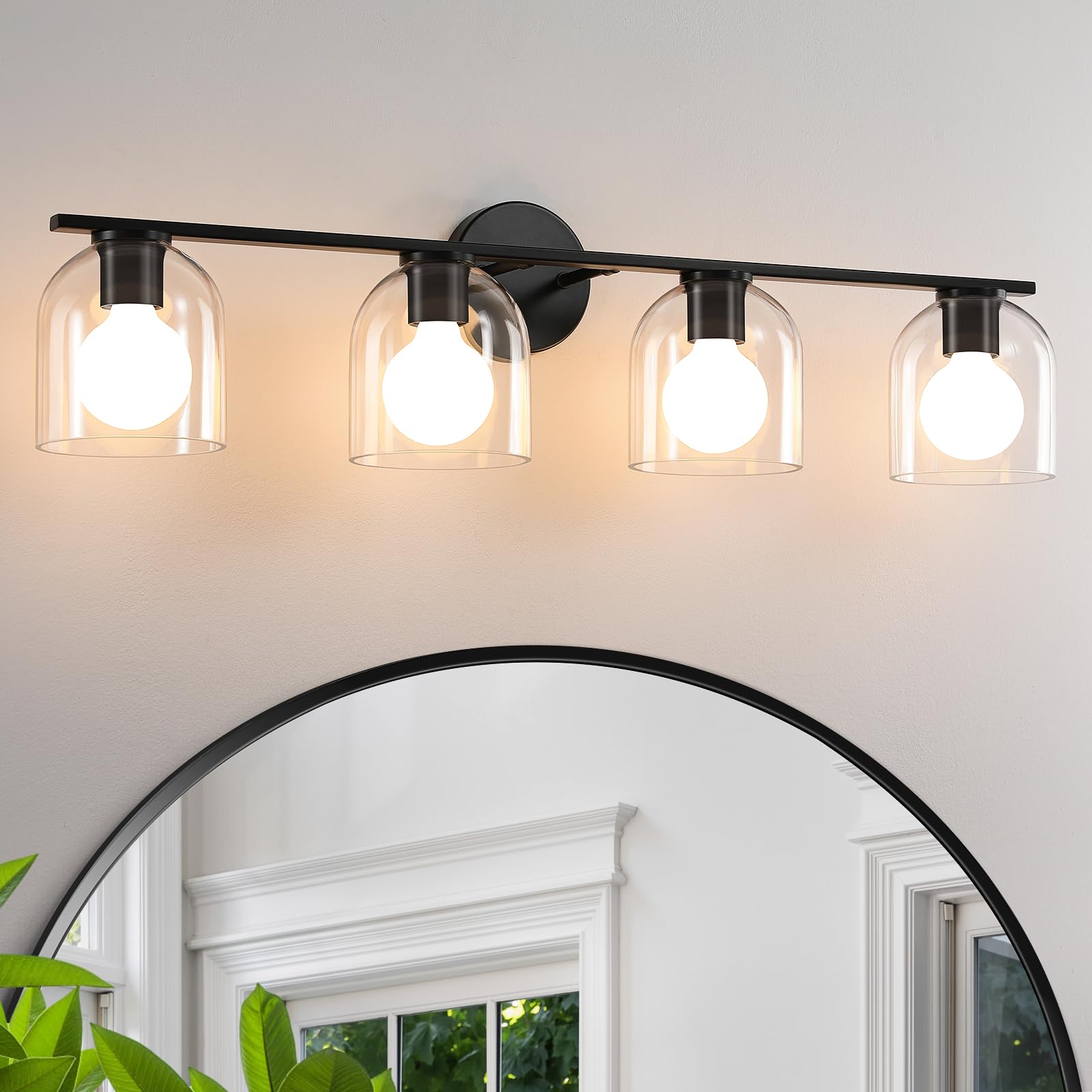 Woshitu Bathroom Vanity Light Fixtures: 32.3 Inch Modern Matte Black Bathroom Lighting Fixtures Over Mirror With Clear Glass Sha
