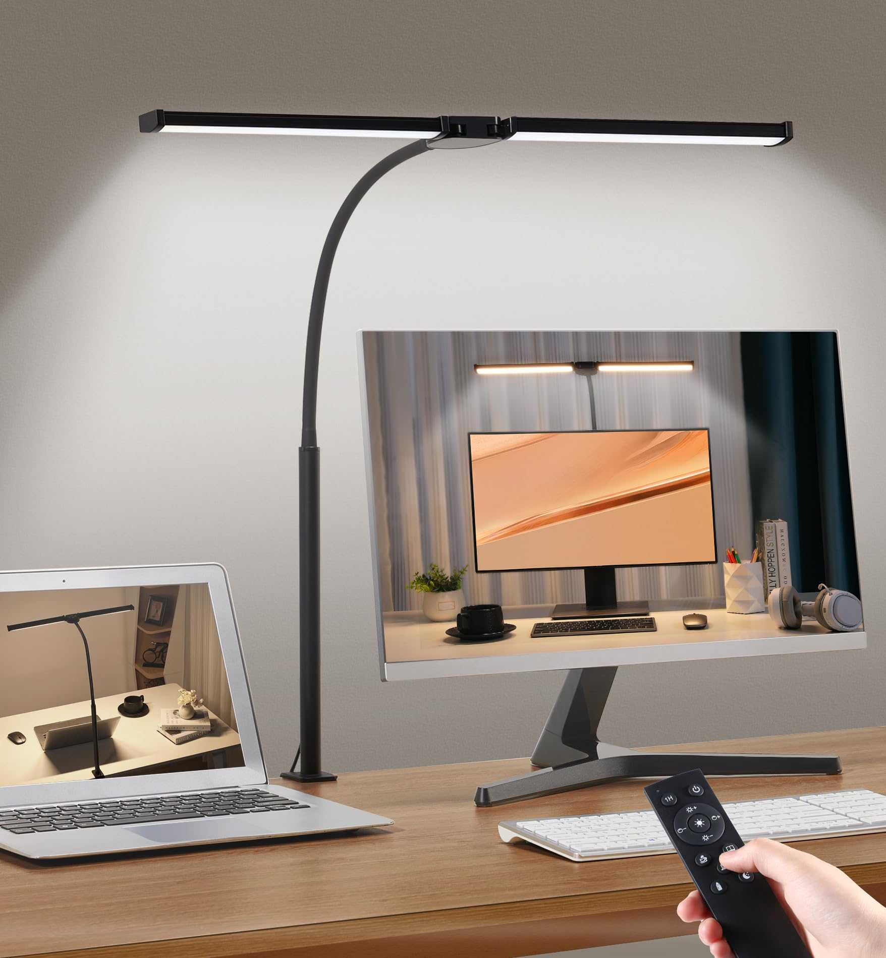 Motumen LED Desk Lamp, Adjustable Gooseneck, 25 Lighting Modes, Black, Model MTD2401